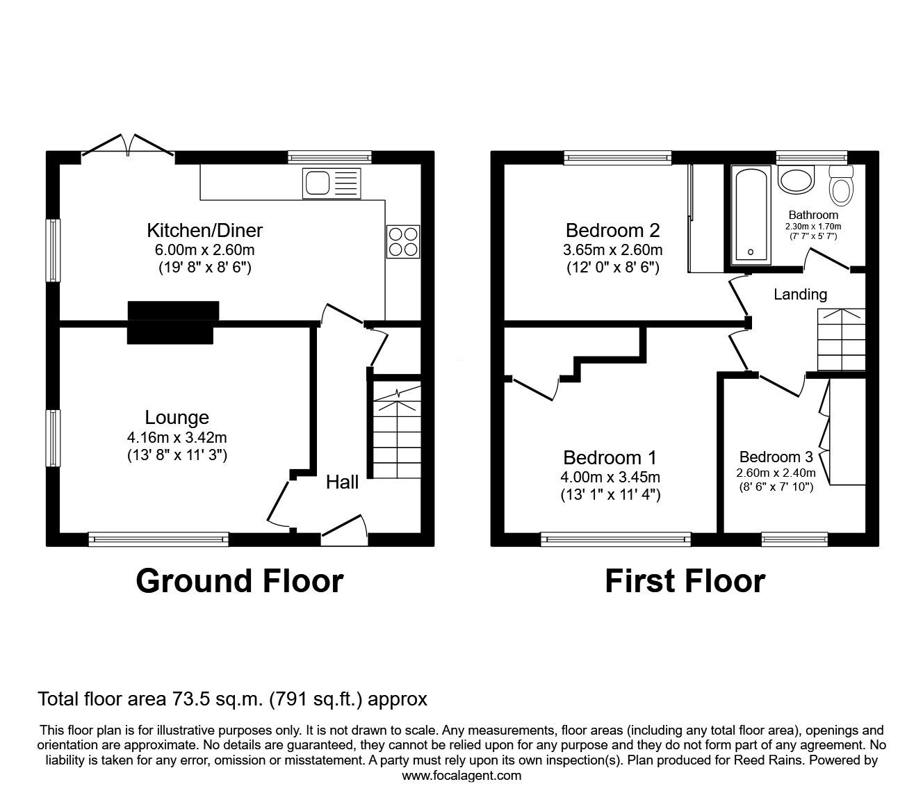 Floorplan of 3 bedroom End Terrace House for sale, Harvey Road, Chesterfield, Derbyshire, S41