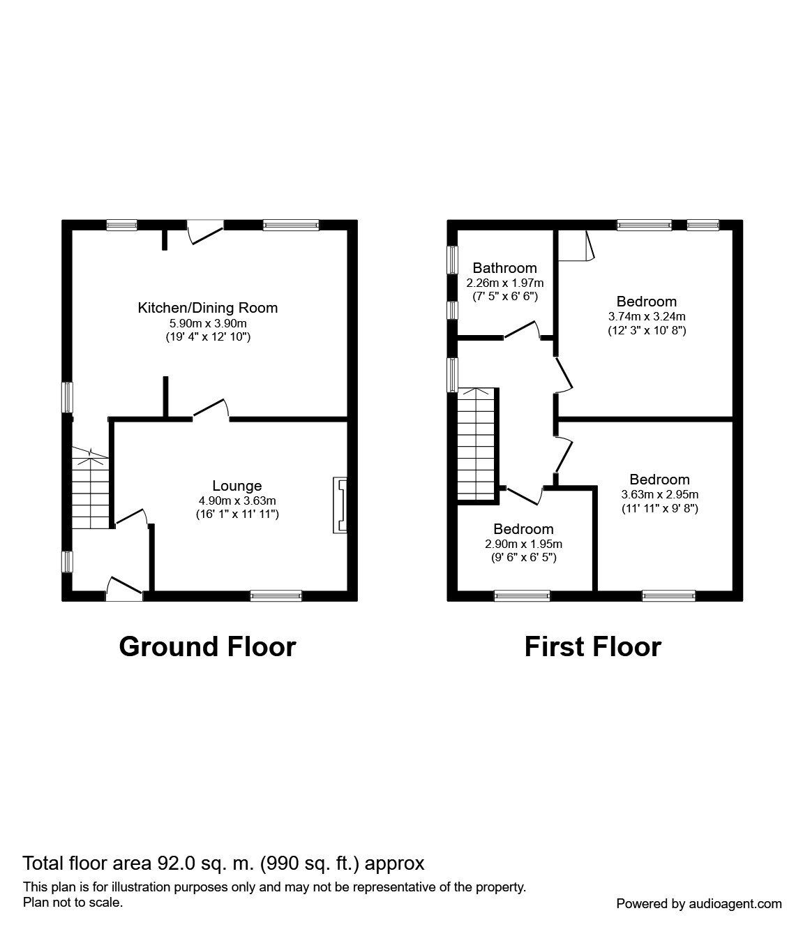 Floorplan of 3 bedroom Semi Detached House for sale, Brook Close, Alfreton, Derbyshire, DE55