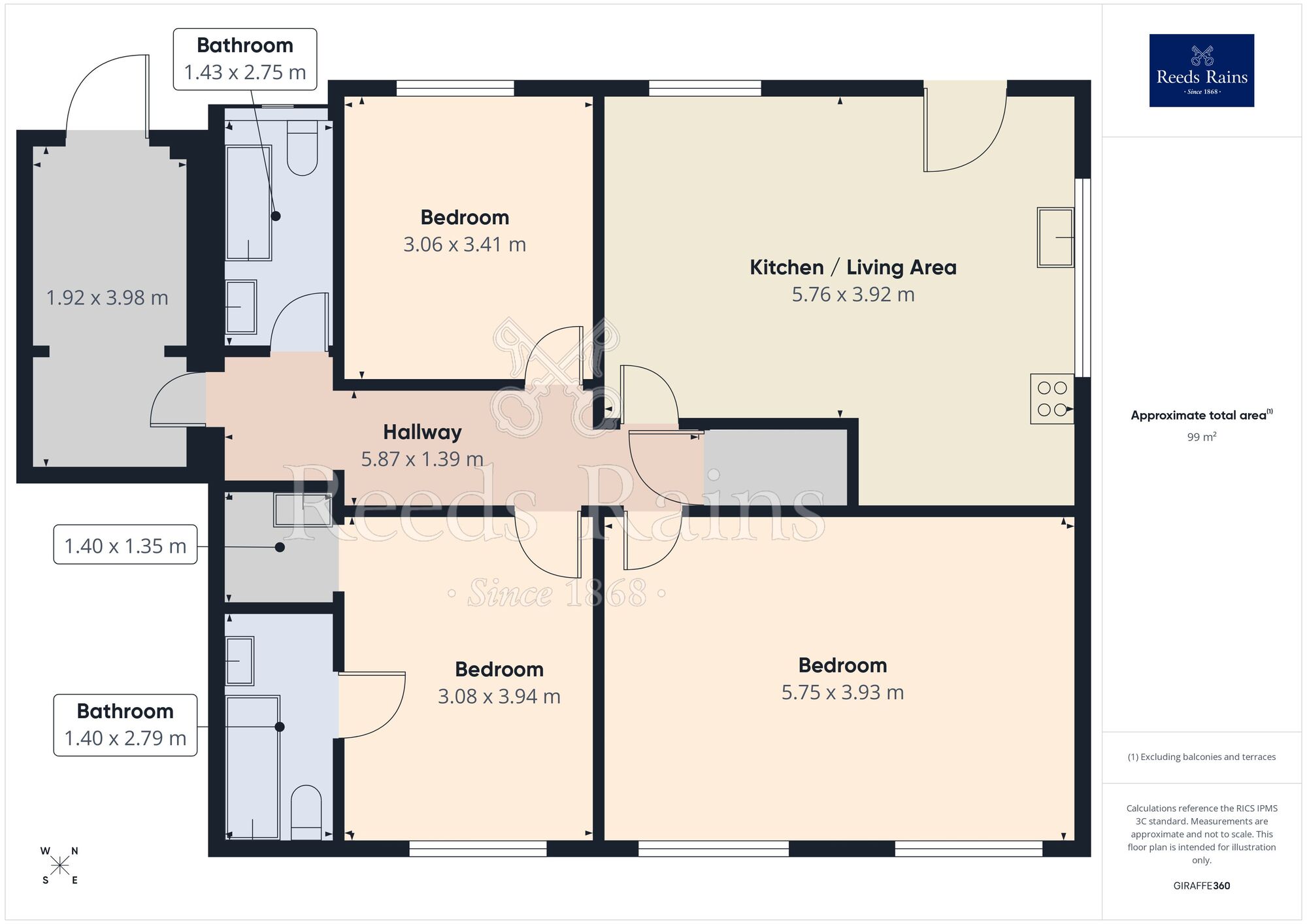 Floorplan of 3 bedroom Flat for sale, Brockwell Lane, Chesterfield, Derbyshire, S40