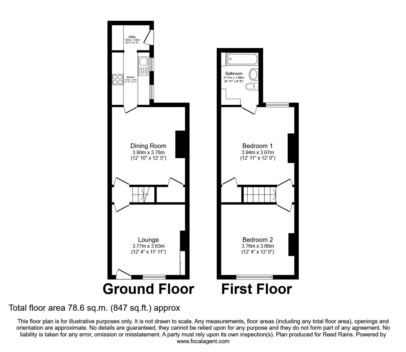 Floorplan of 2 bedroom Mid Terrace House to rent, Foljambe Road, Brimington, Derbyshire, S43