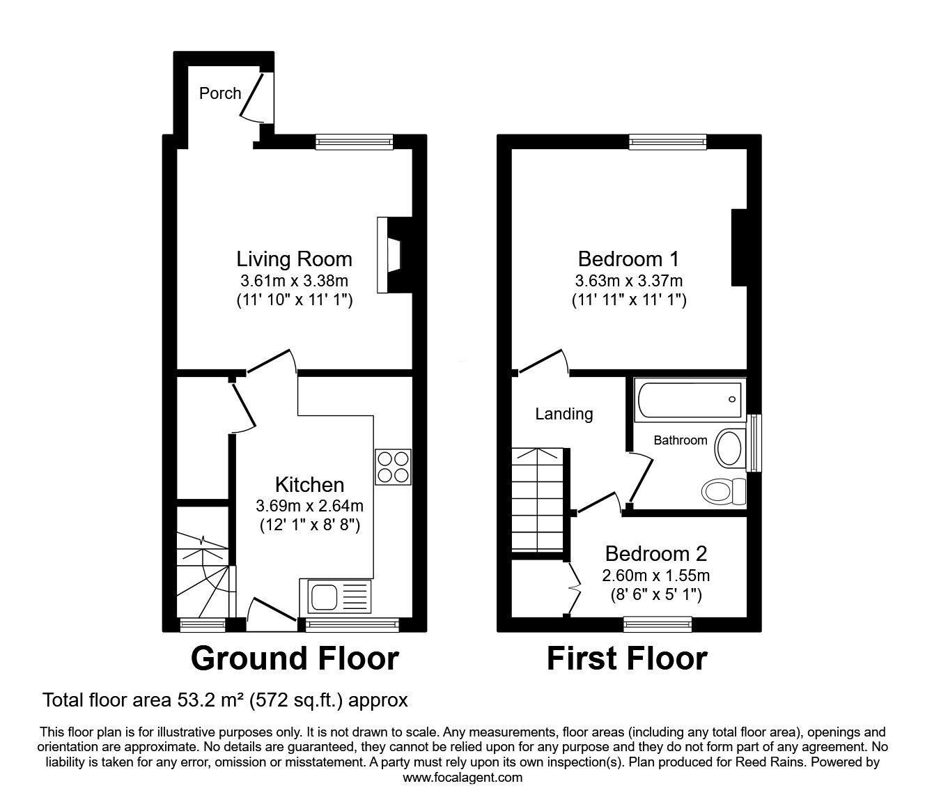 Floorplan of 2 bedroom Mid Terrace House for sale, Ringwood Road, Brimington, Derbyshire, S43