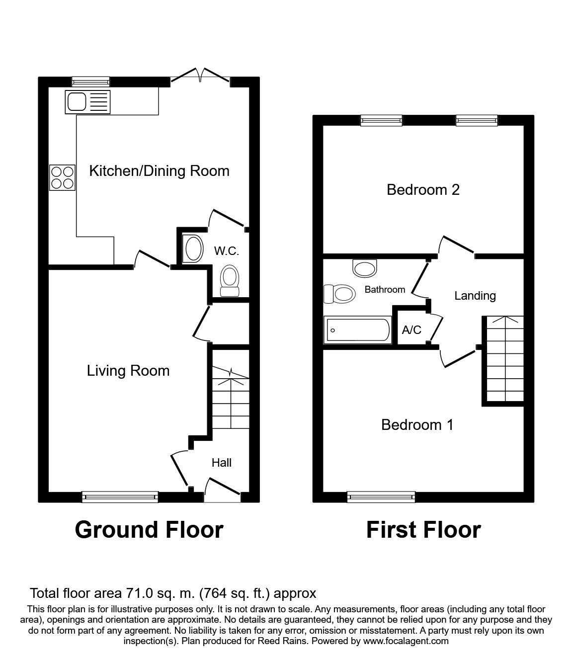 Floorplan of 2 bedroom Mid Terrace House to rent, Ffordd Dewi, Oakenholt, Clwyd, CH6