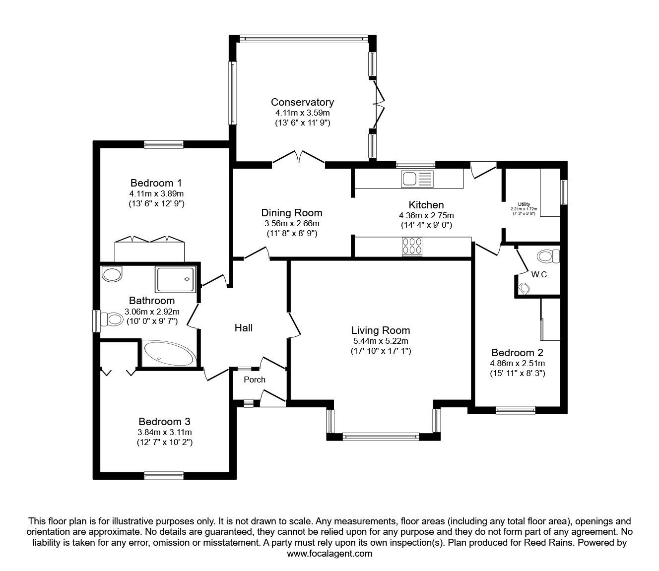 Floorplan of 3 bedroom Detached Bungalow for sale, Gorsefield, Tattenhall, Cheshire, CH3