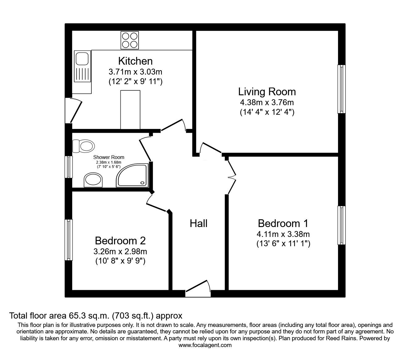 Floorplan of 2 bedroom Semi Detached Bungalow for sale, West View, Penyffordd, Flintshire, CH4