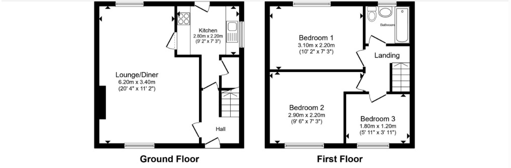 Floorplan of 3 bedroom End Terrace House for sale, Dyserth Road, Blacon, Cheshire, CH1