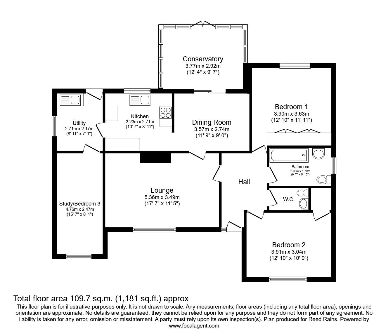Floorplan of 3 bedroom Detached Bungalow for sale, Gorsefield, Tattenhall, Cheshire, CH3