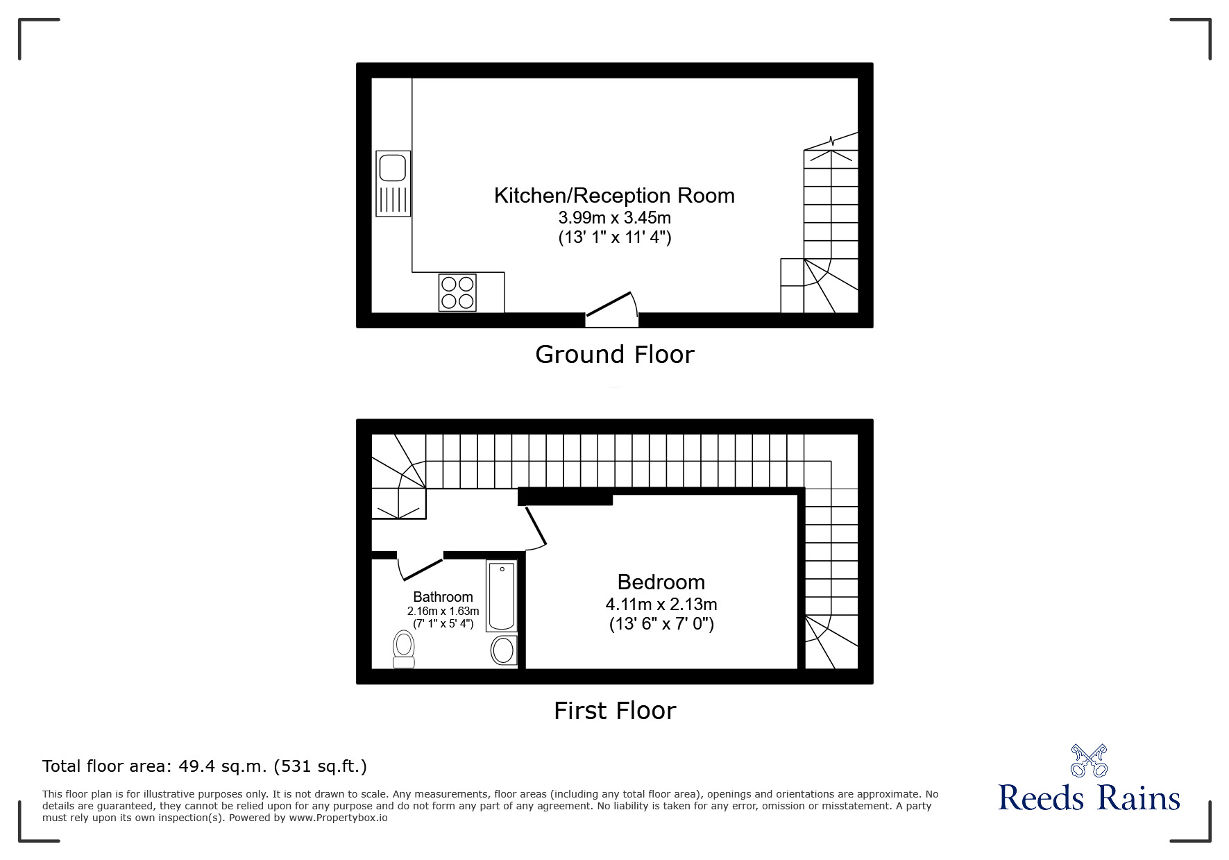 Floorplan of 1 bedroom End Terrace Flat to rent, Roberts Terrace, New Crane Street, Cheshire, CH1