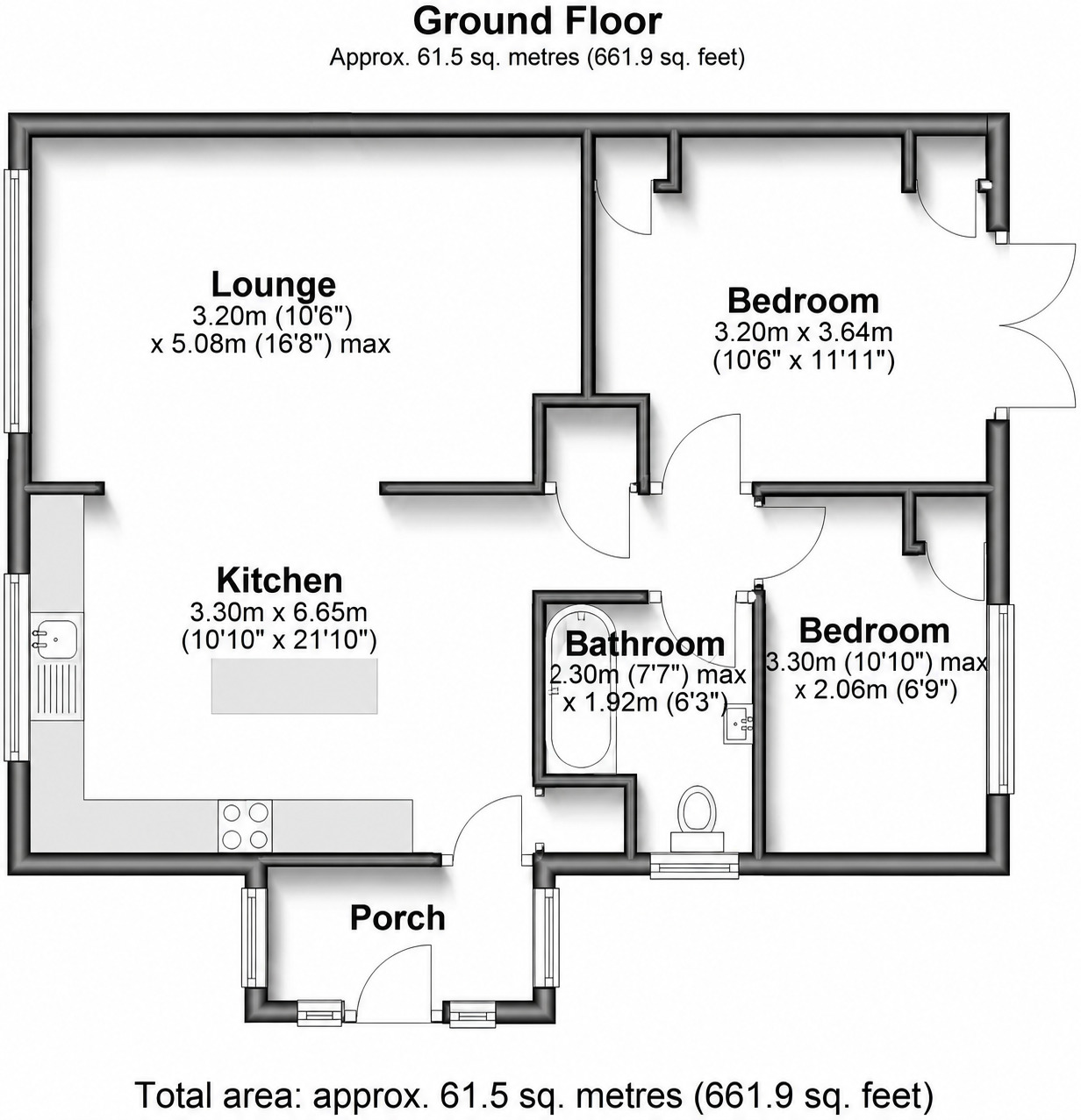 Floorplan of 2 bedroom Semi Detached Bungalow for sale, Raewood Avenue, Hawarden, Flintshire, CH5