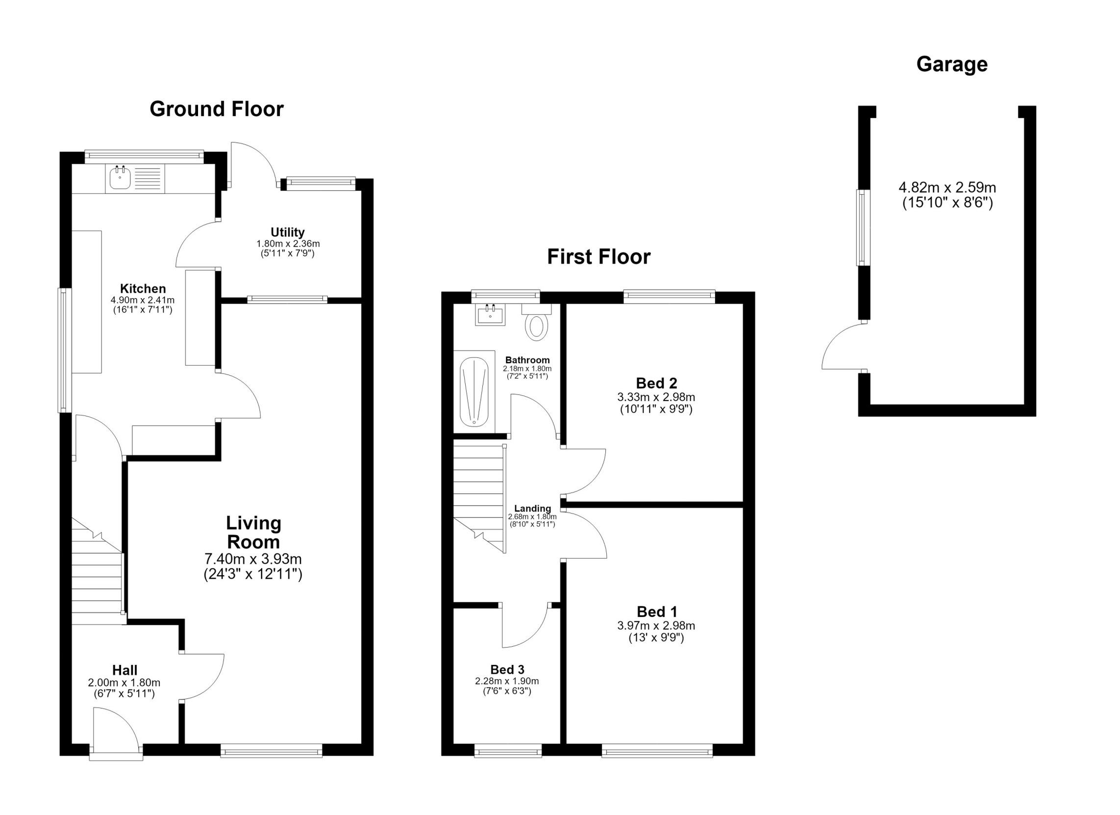 Floorplan of 3 bedroom Semi Detached House for sale, Chatsworth Drive, Chester, Cheshire, CH2