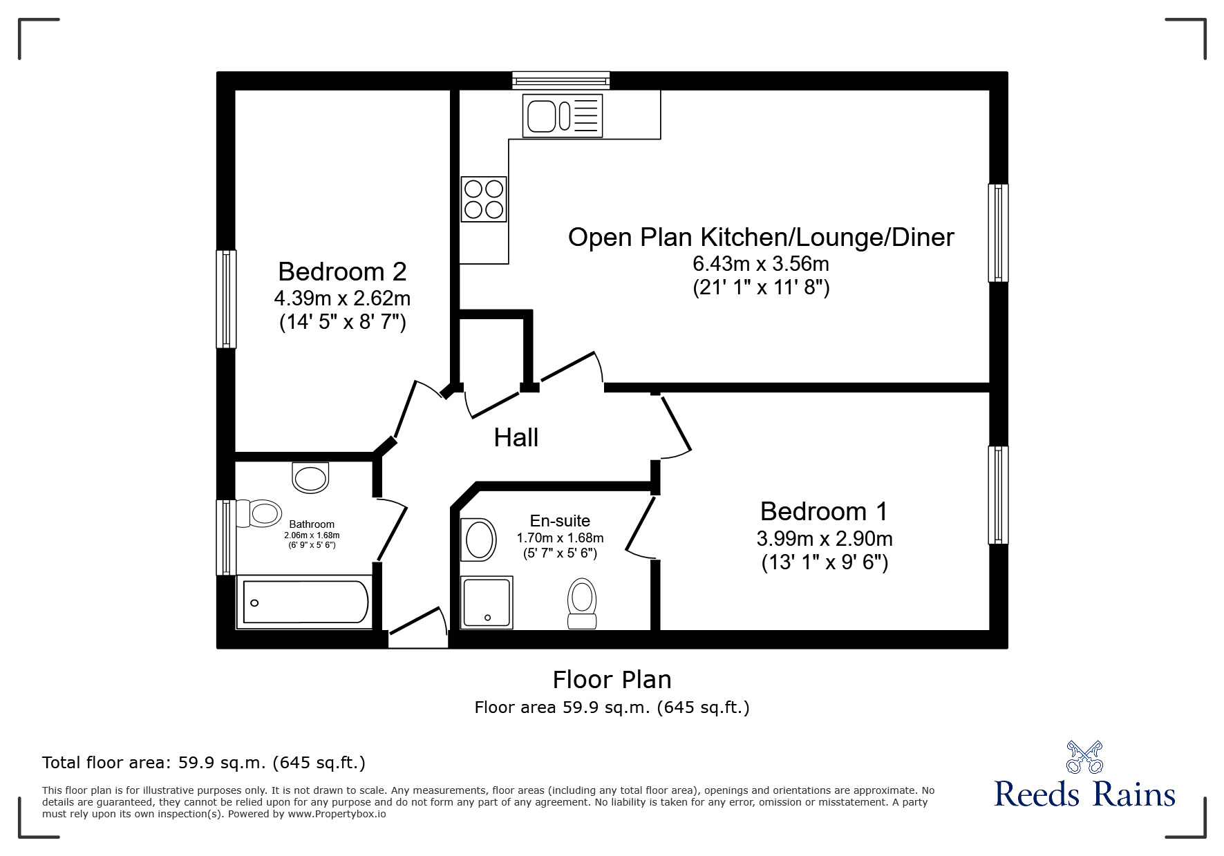 Floorplan of 2 bedroom  Flat for sale, Moor Gate, Portishead, Bristol, BS20