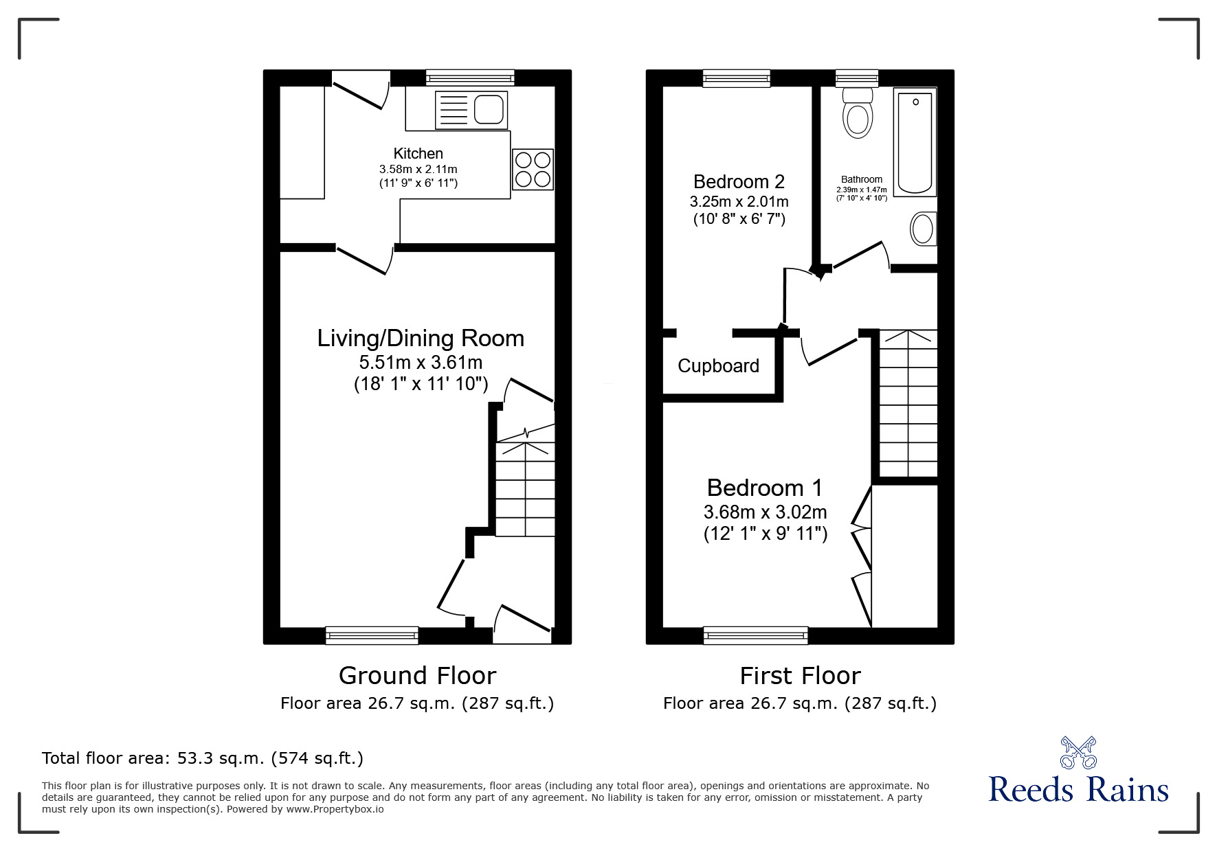 Floorplan of 2 bedroom End Terrace House for sale, Fosseway, Clevedon, North Somerset, BS21
