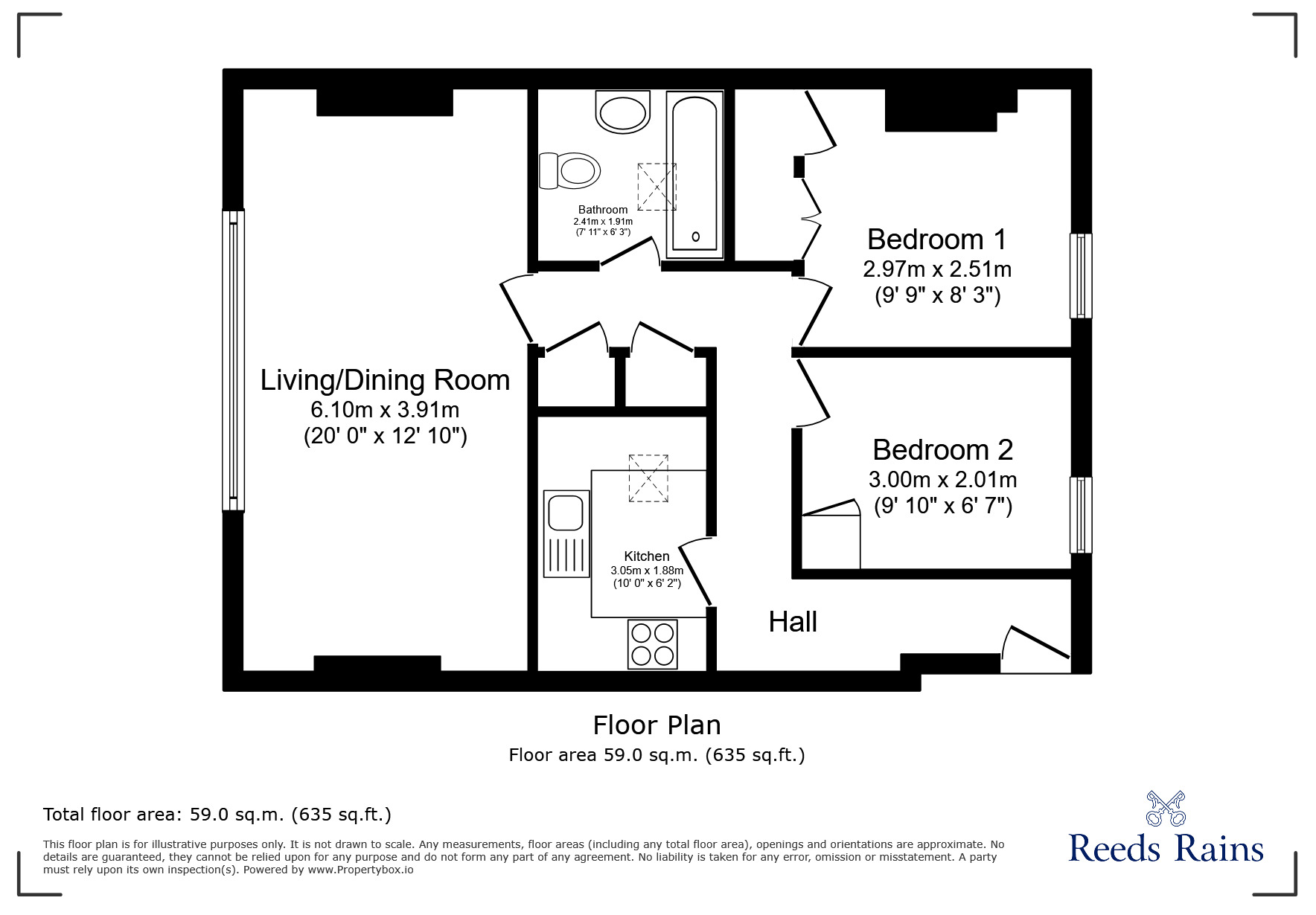 Floorplan of 2 bedroom  Flat for sale, Claremont Hall, Clevedon, North Somerset, BS21
