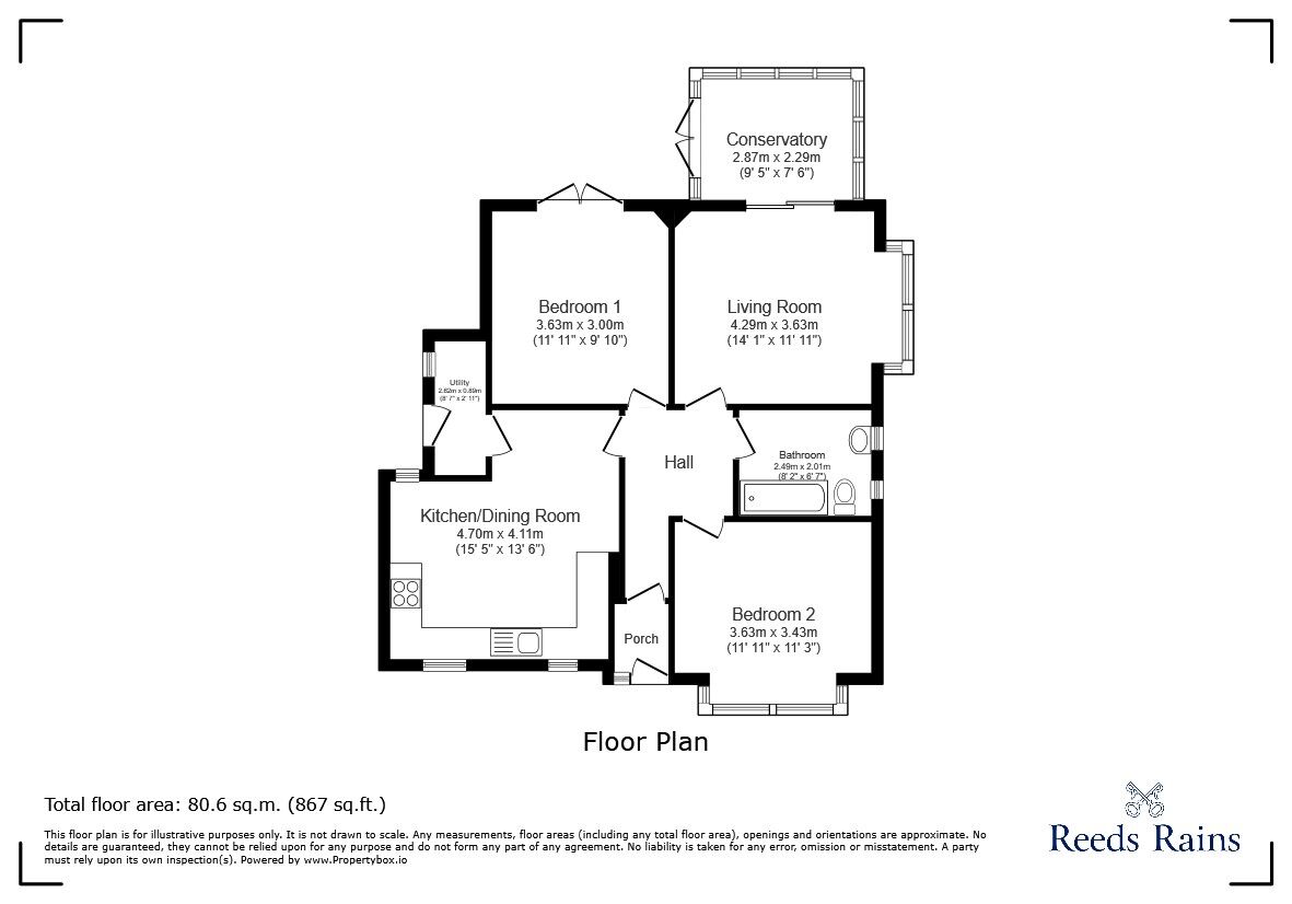 Floorplan of 2 bedroom Detached Bungalow for sale, Old Church Road, Clevedon, North Somerset, BS21