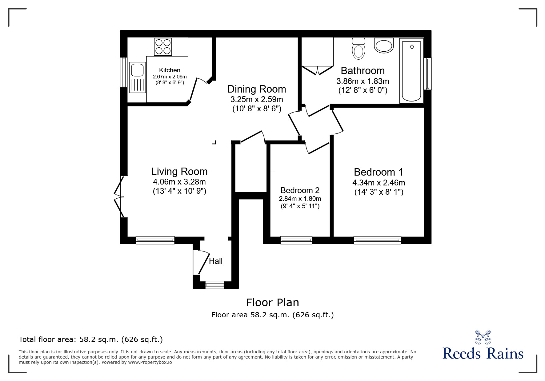 Floorplan of 2 bedroom  Flat for sale, Central Way, Clevedon, North Somerset, BS21