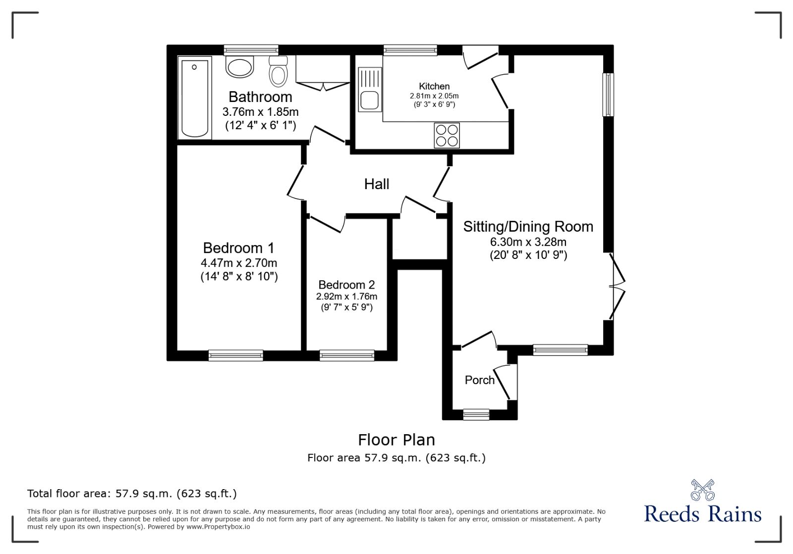 Floorplan of 2 bedroom  Flat for sale, Central Way, Clevedon, North Somerset, BS21