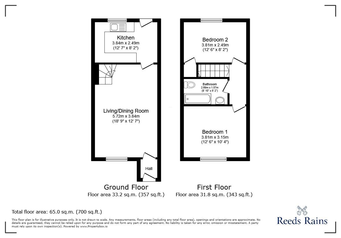 Floorplan of 2 bedroom Mid Terrace House for sale, Netherways, Clevedon, North Somerset, BS21