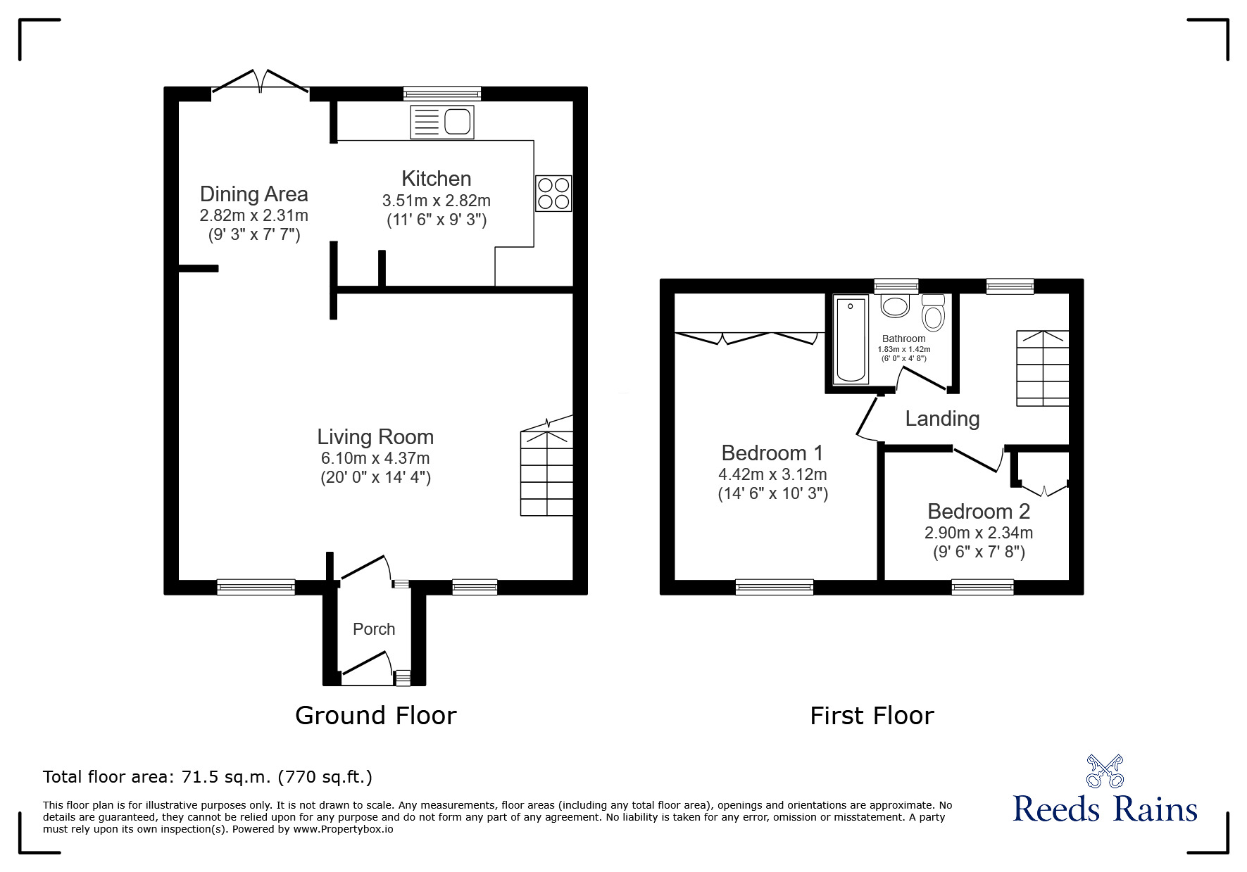 Floorplan of 2 bedroom End Terrace House for sale, Wrangle Farm Green, Clevedon, North Somerset, BS21