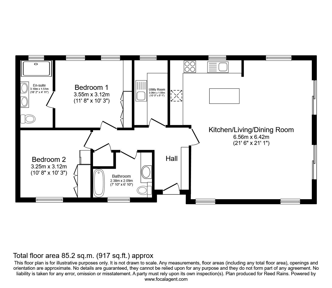 Floorplan of 2 bedroom Detached Bungalow for sale, Hunters Pointe, Somerford, Cheshire, CW12