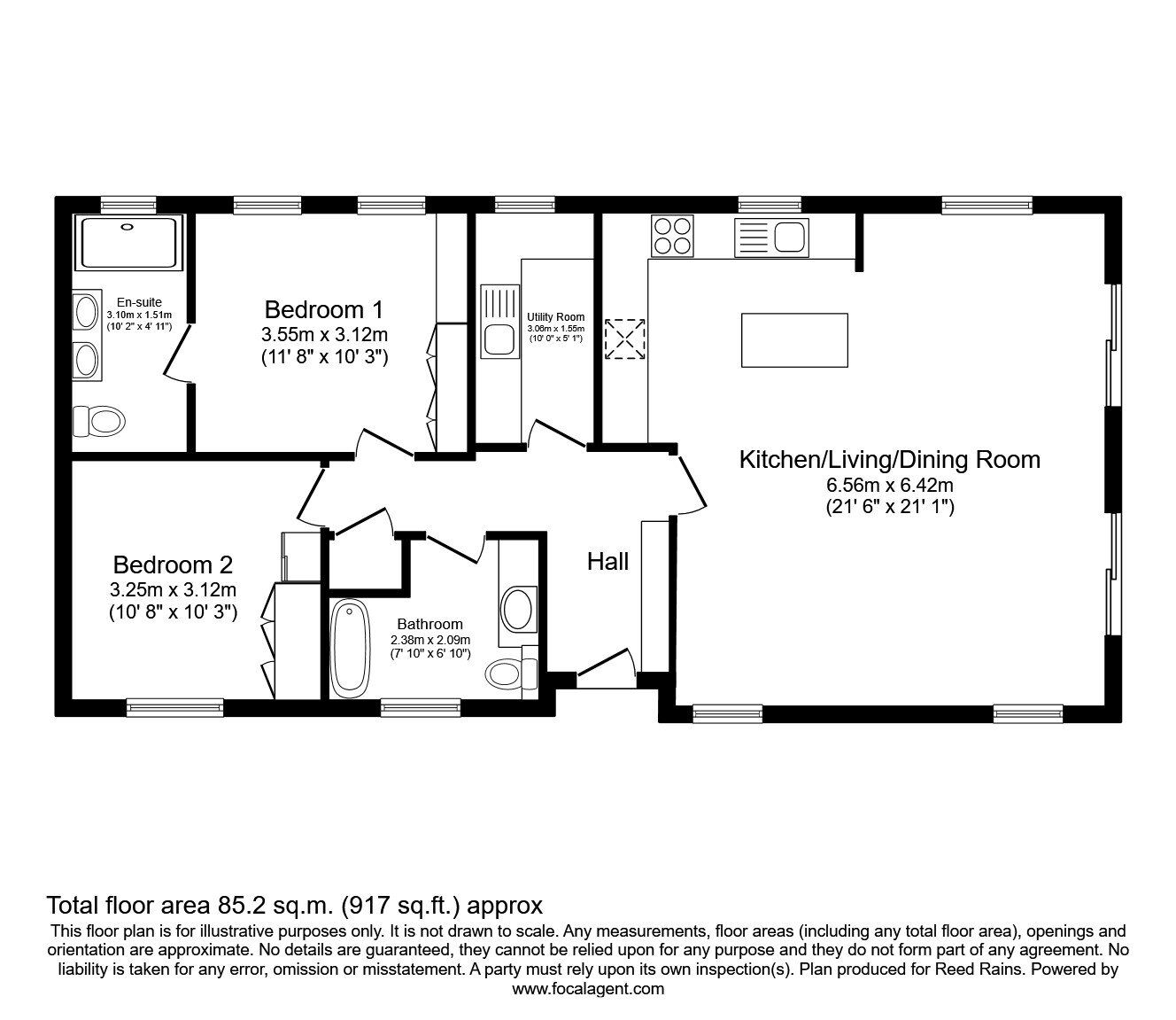 Floorplan of 2 bedroom Detached Bungalow for sale, Somerford, Congleton, Cheshire, CW12
