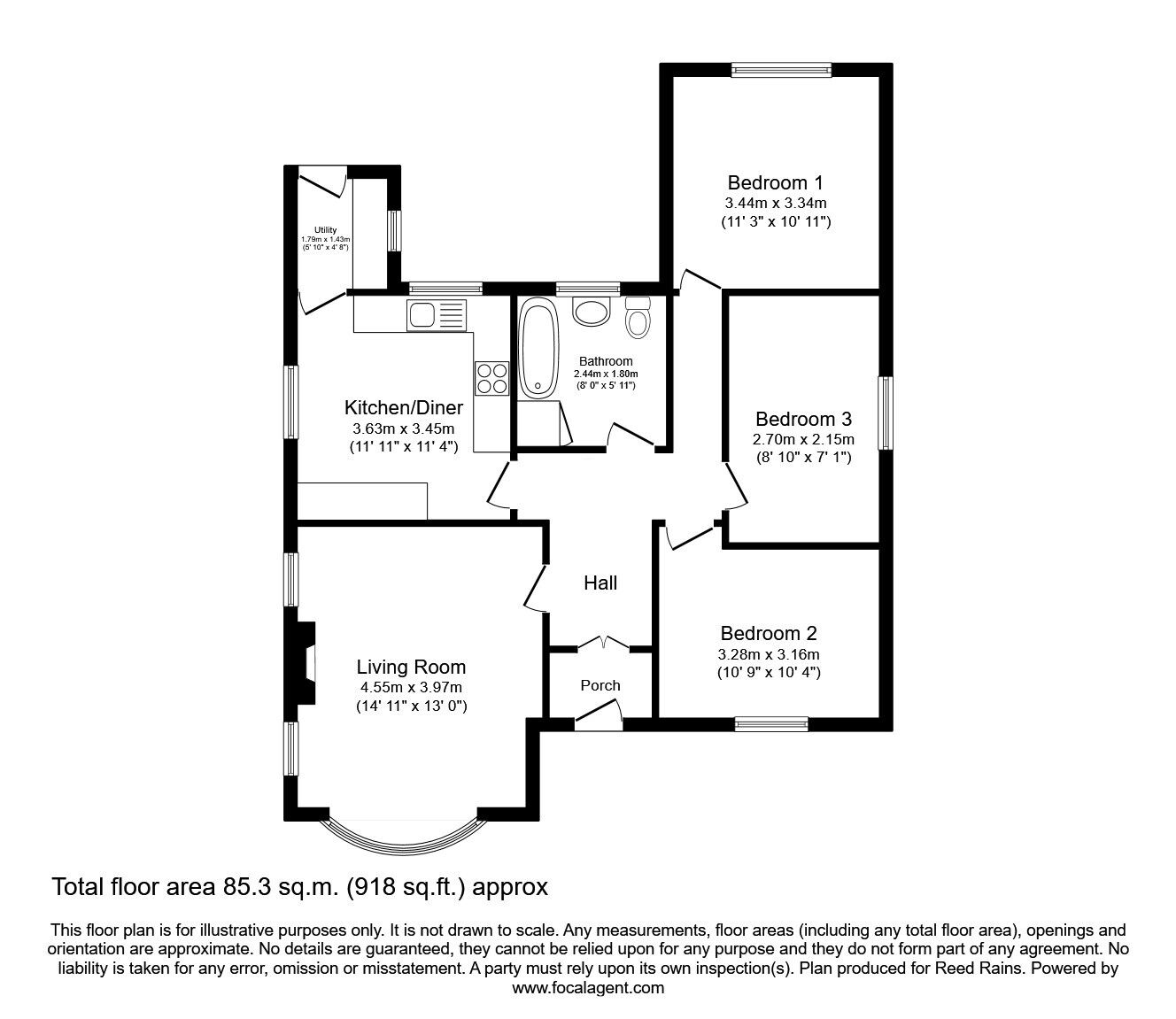 Floorplan of 3 bedroom Detached Bungalow for sale, Orme Road, Knypersley, Staffordshire, ST8