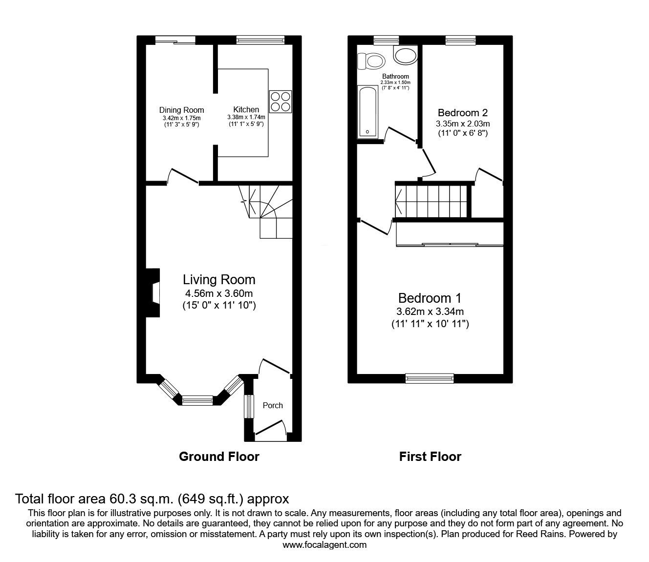 Floorplan of 2 bedroom Semi Detached House for sale, Ambleside Close, Macclesfield, Cheshire, SK11