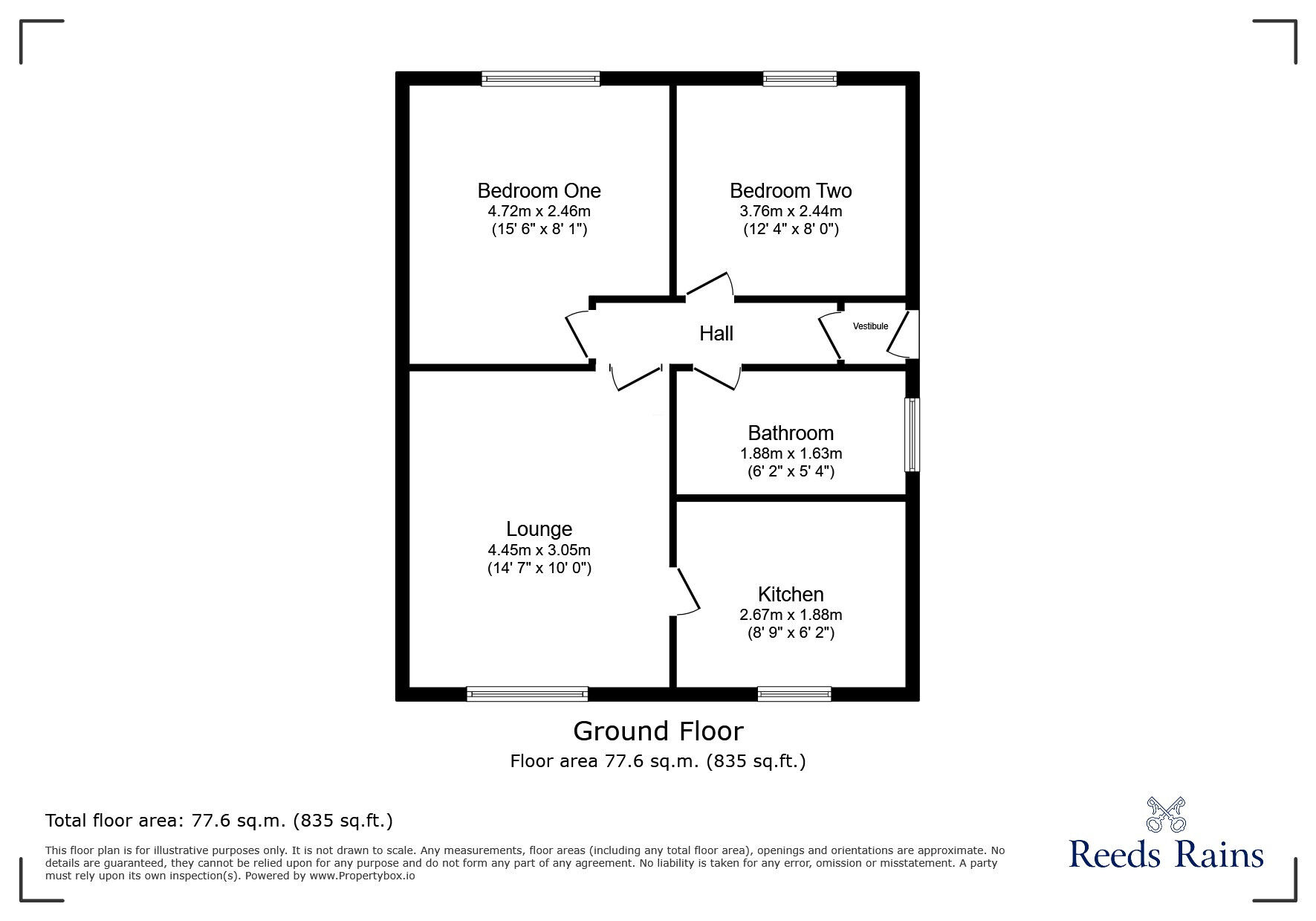 Floorplan of 2 bedroom Semi Detached Bungalow to rent, Peerart Court, Colne, Lancashire, BB8