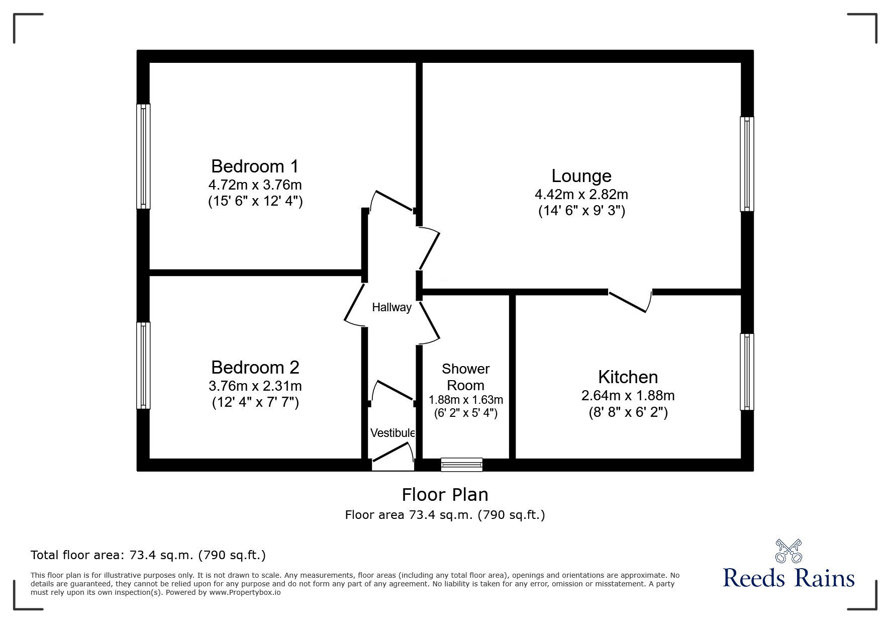 Floorplan of 2 bedroom End Terrace Bungalow to rent, Peerart Court, Colne, Lancashire, BB8