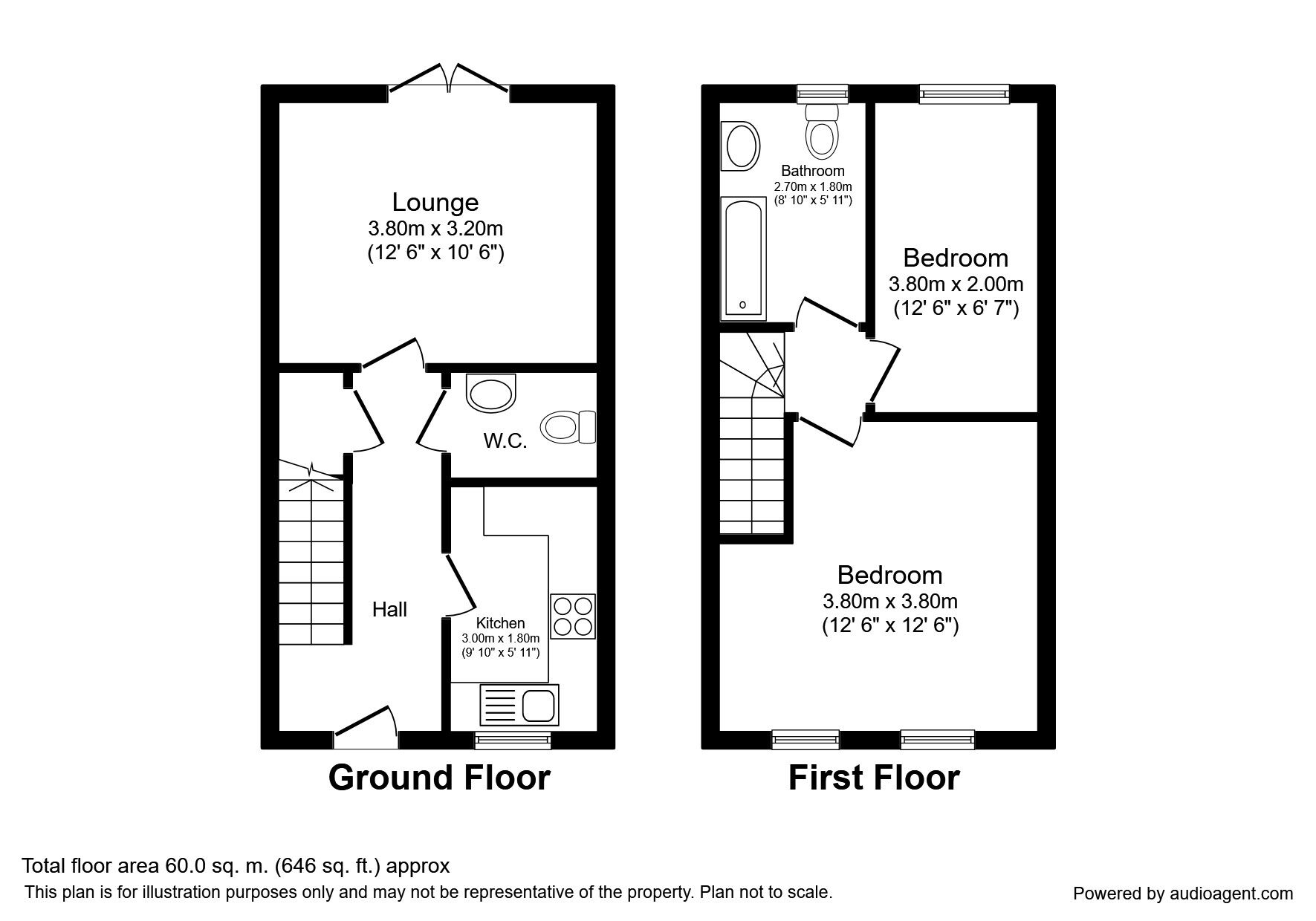 Floorplan of 2 bedroom Mid Terrace House to rent, Berry Edge Road, Consett, Durham, DH8