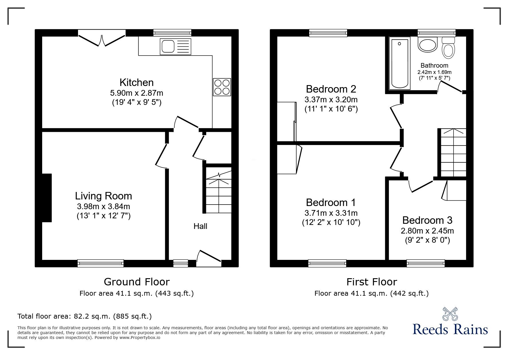 Floorplan of 3 bedroom Mid Terrace House for sale, Old Hall Road, Consett, Durham, DH8