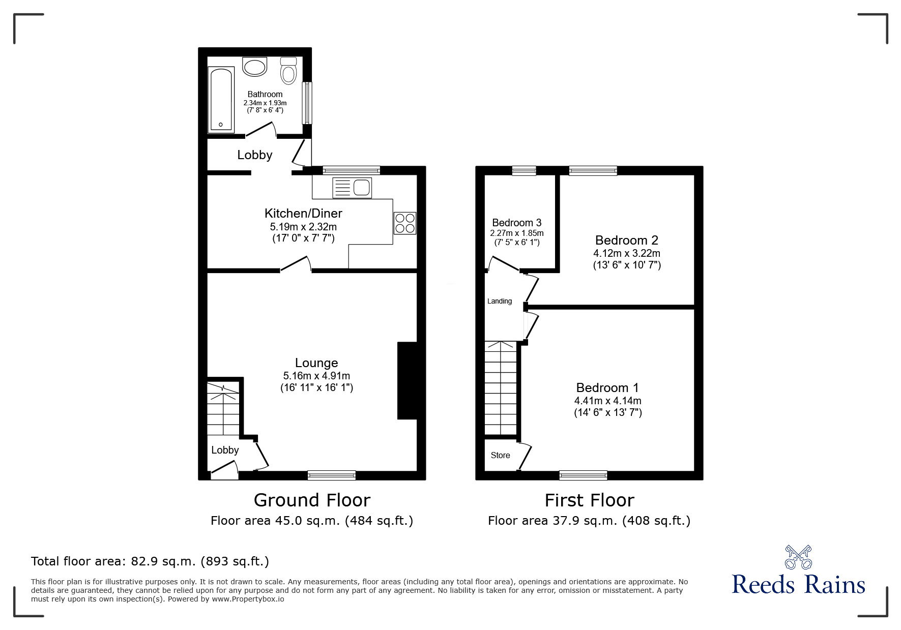 Floorplan of 3 bedroom Mid Terrace House to rent, South Cross Street, Consett, Durham, DH8