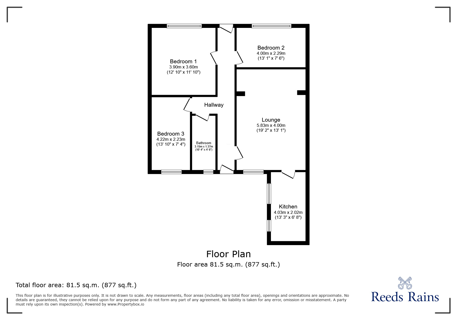 Floorplan of 3 bedroom Mid Terrace Bungalow for sale, Lea Side, Consett, Durham, DH8