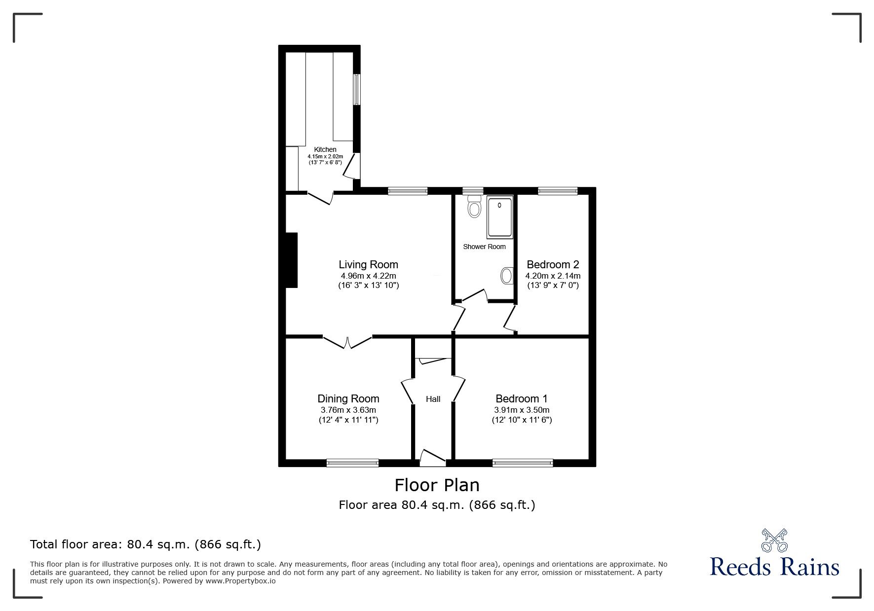 Floorplan of 2 bedroom Mid Terrace Bungalow for sale, Lea Side, Consett, Durham, DH8