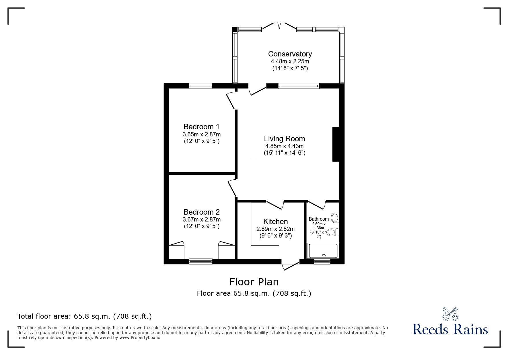 Floorplan of 2 bedroom Mid Terrace Bungalow for sale, Fourth Street, Pont Bungalows, Durham, DH8