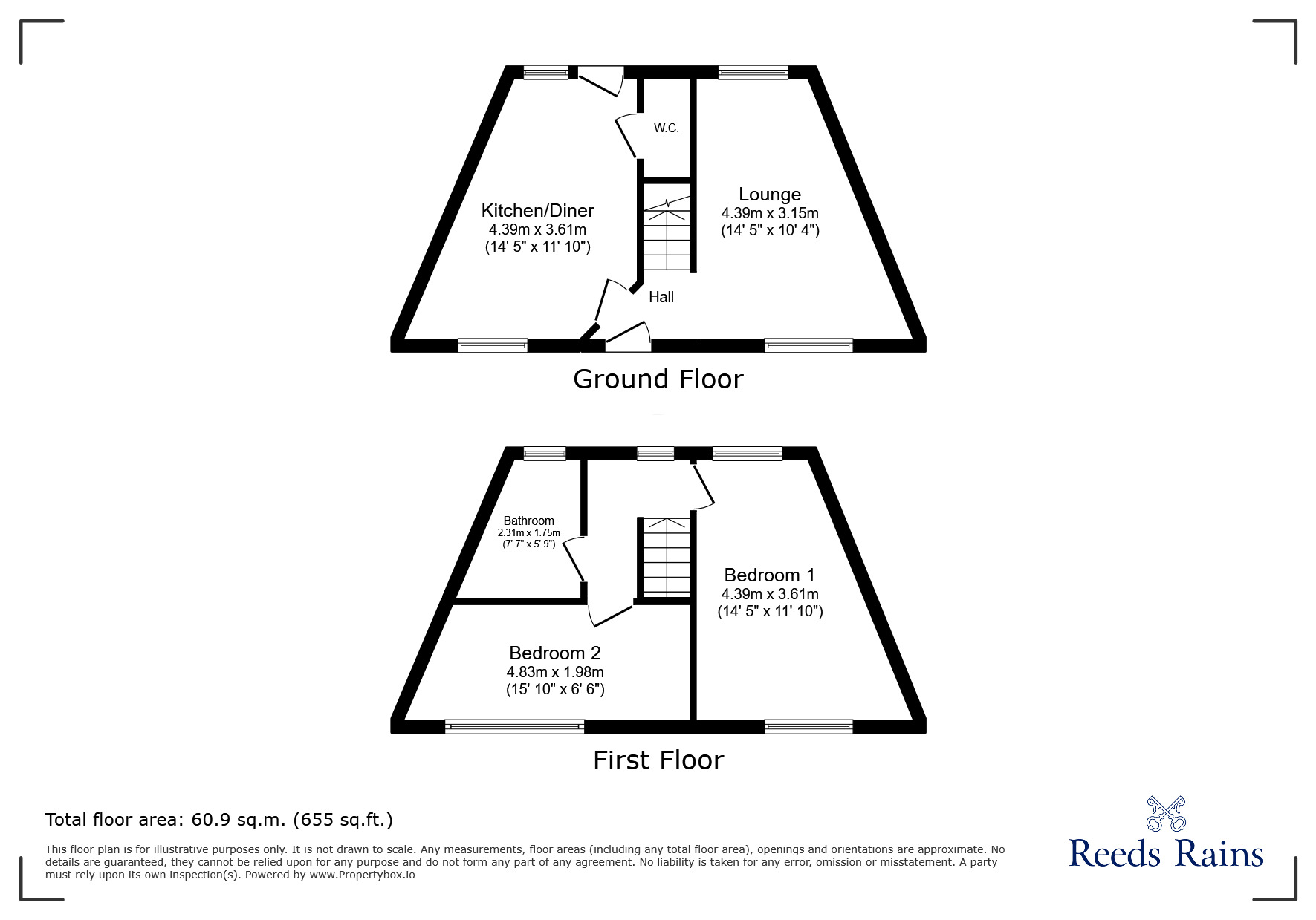 Floorplan of 2 bedroom Mid Terrace House for sale, Aynsley Mews, Consett, Durham, DH8