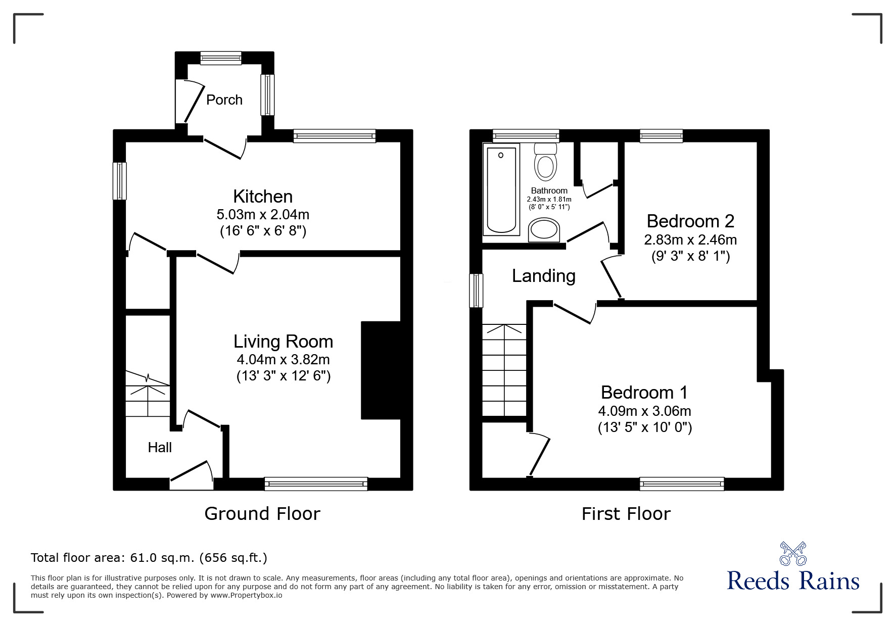 Floorplan of 2 bedroom Semi Detached House for sale, Newbiggen Lane, Lanchester, Durham, DH7