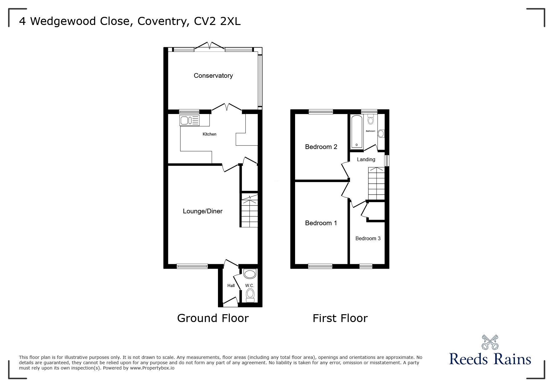Floorplan of 3 bedroom Semi Detached House for sale, Wedgewood Close, Potters Greeen, Coventry, CV2