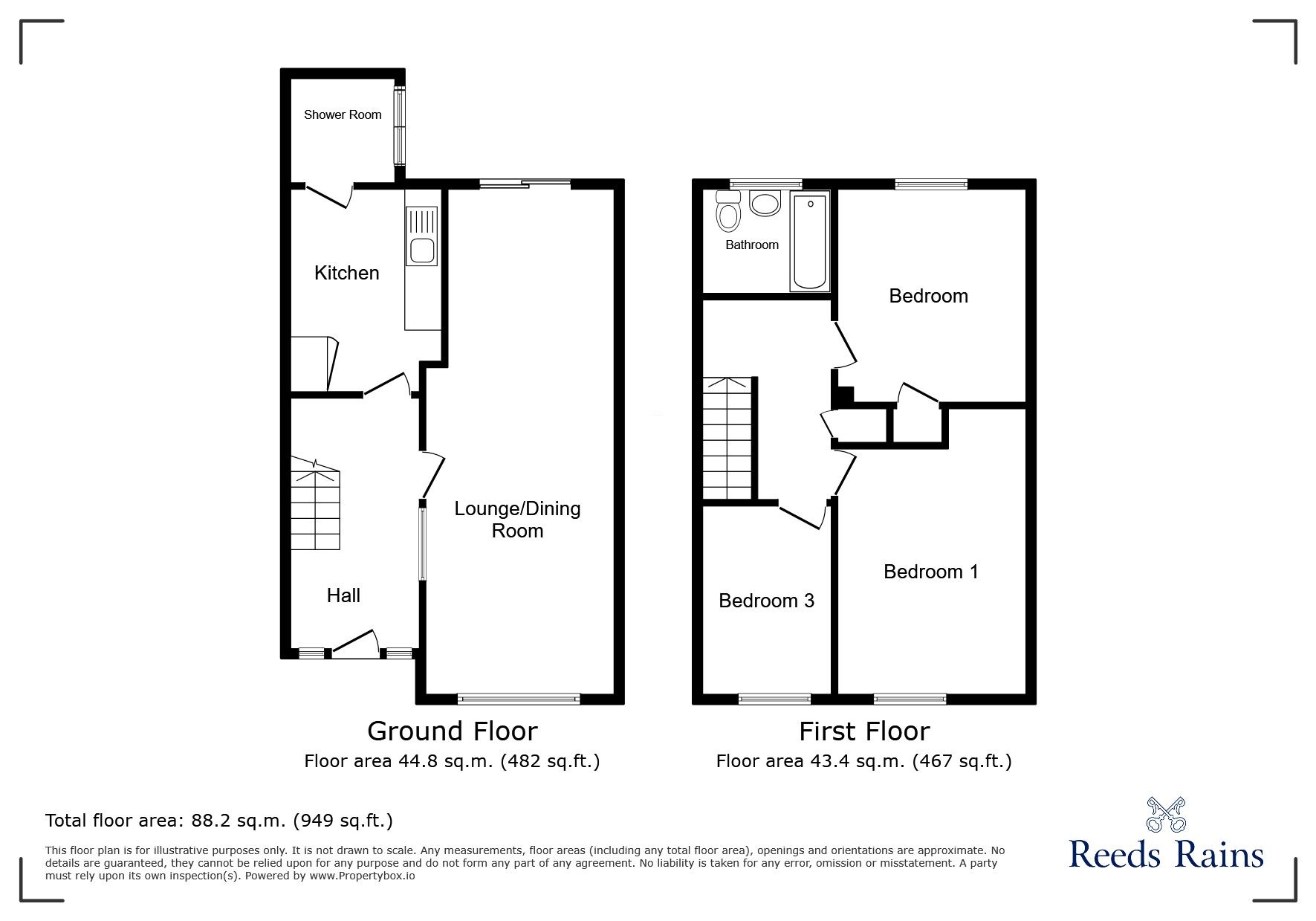 Floorplan of 3 bedroom End Terrace House for sale, Ballingham Close, Tile Hill, Coventry, CV4