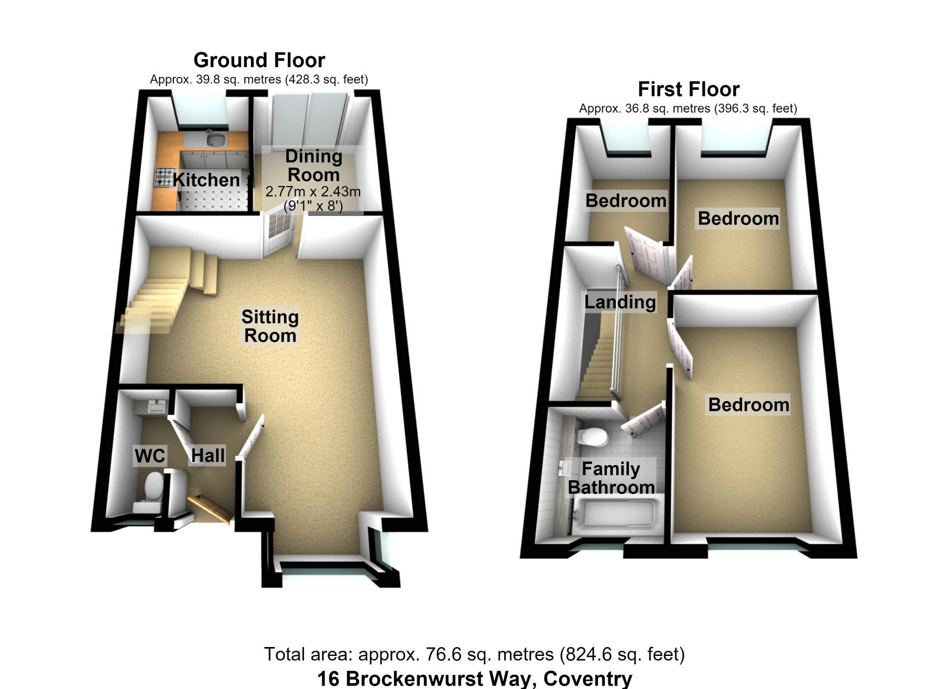Floorplan of 3 bedroom End Terrace House for sale, Brockenhurst Way, Longford, Warwickshire, CV6