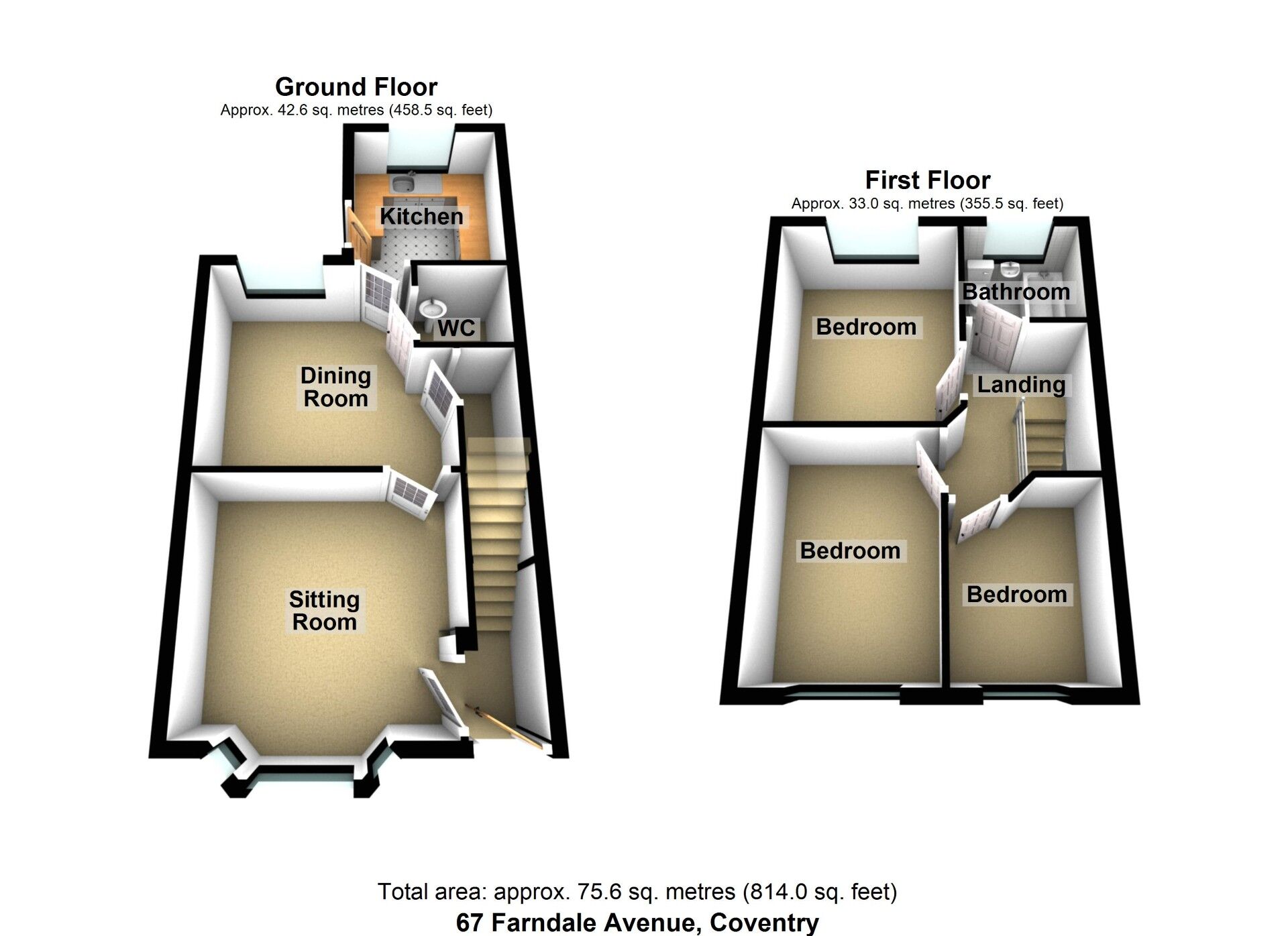 Floorplan of 3 bedroom Mid Terrace House for sale, Farndale Avenue, Holbrooks, Coventry, CV6