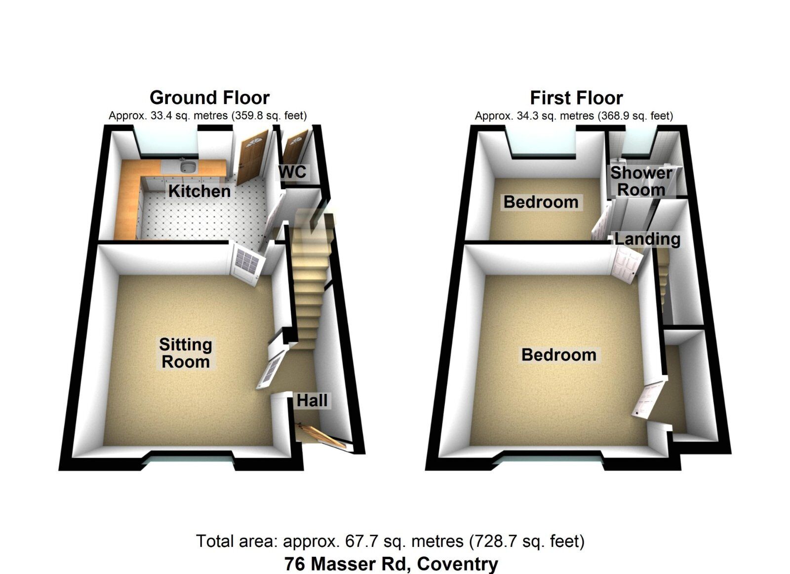 Floorplan of 2 bedroom End Terrace House for sale, Masser Road, Holbrooks, Coventry, CV6