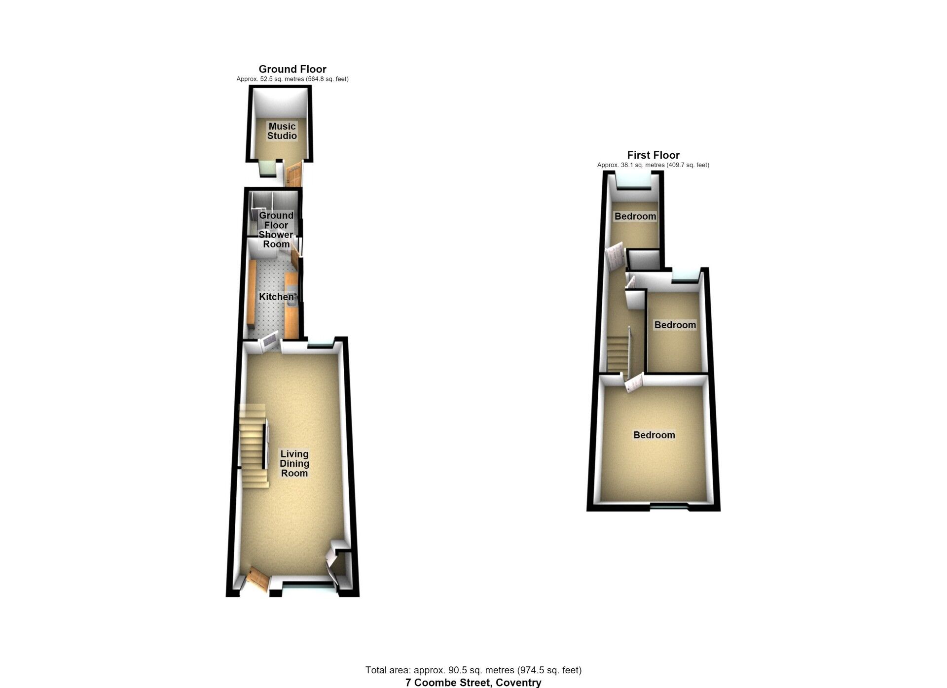 Floorplan of 3 bedroom Mid Terrace House for sale, Coombe Street, Stoke Green, Coventry, CV3