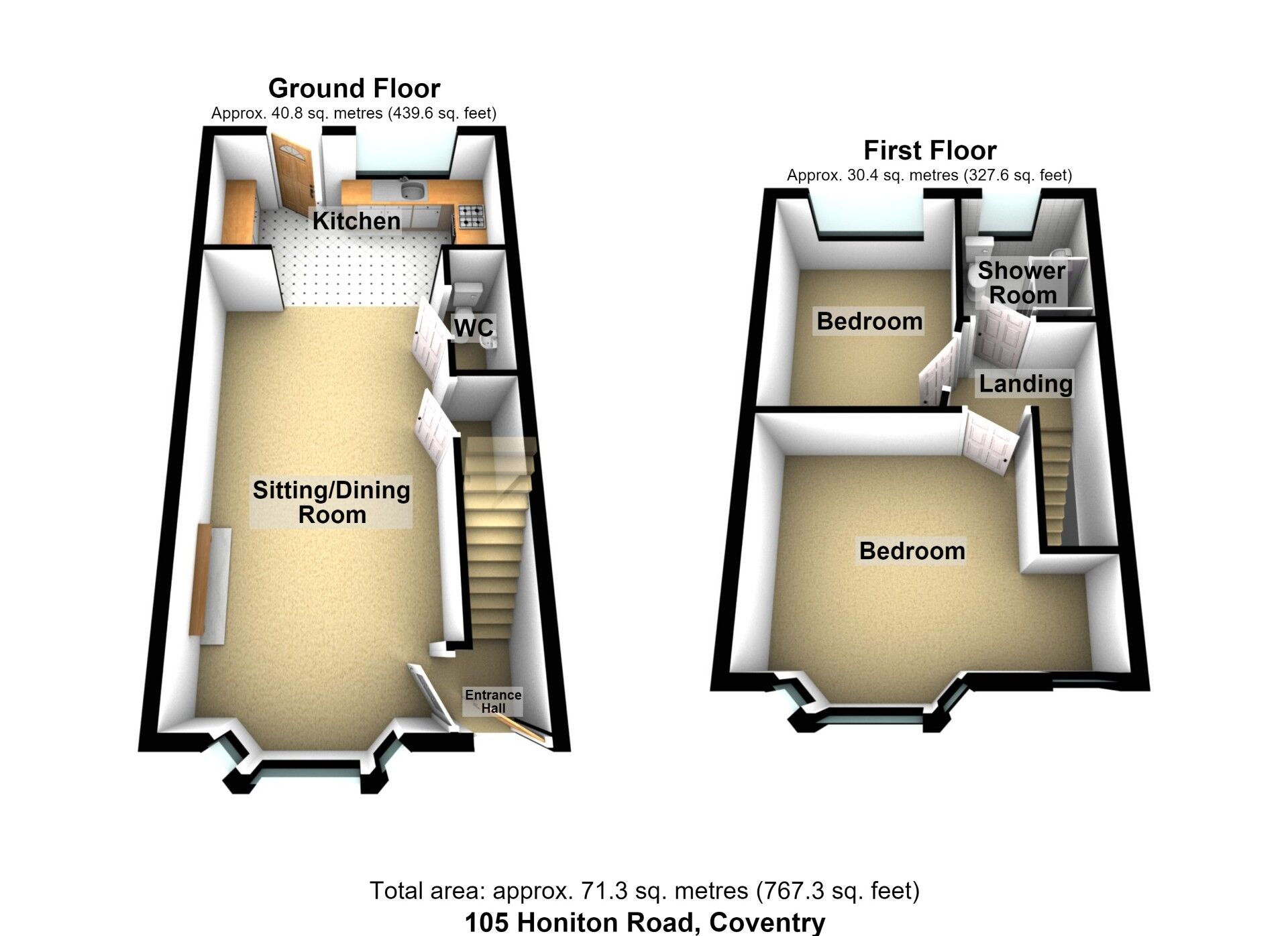 Floorplan of 2 bedroom End Terrace House for sale, Honiton Road, Wyken, Coventry, CV2