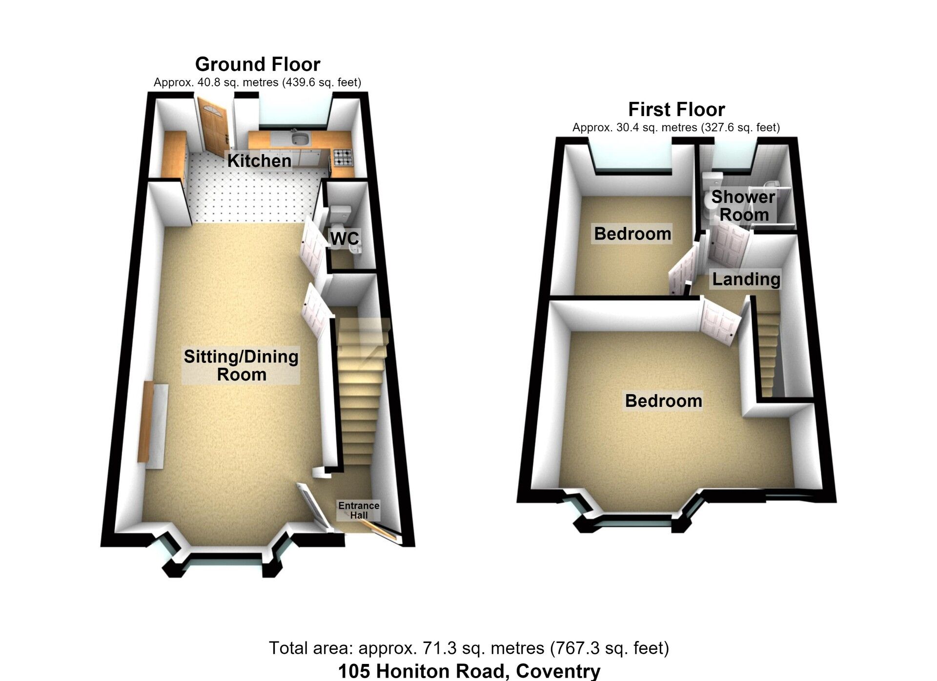 Floorplan of 2 bedroom End Terrace House for sale, Honiton Road, Wyken, Coventry, CV2