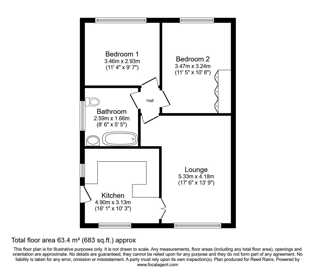 Floorplan of 2 bedroom Semi Detached Bungalow for sale, Woodrow Drive, Low Moor, West Yorkshire, BD12