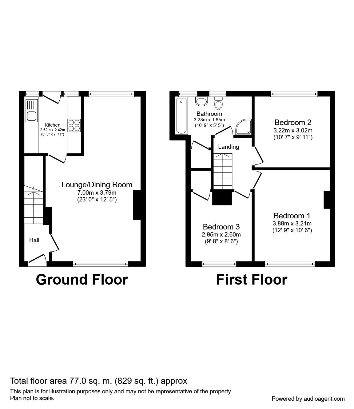 Floorplan of 3 bedroom Mid Terrace House to rent, Sandiford Terrace, Leeds, West Yorkshire, LS15
