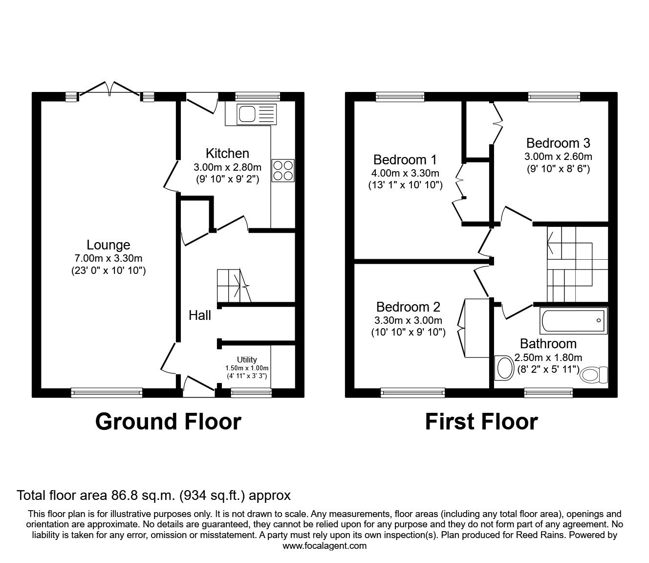 Floorplan of 3 bedroom Mid Terrace House to rent, Red Hall Chase, Leeds, West Yorkshire, LS14