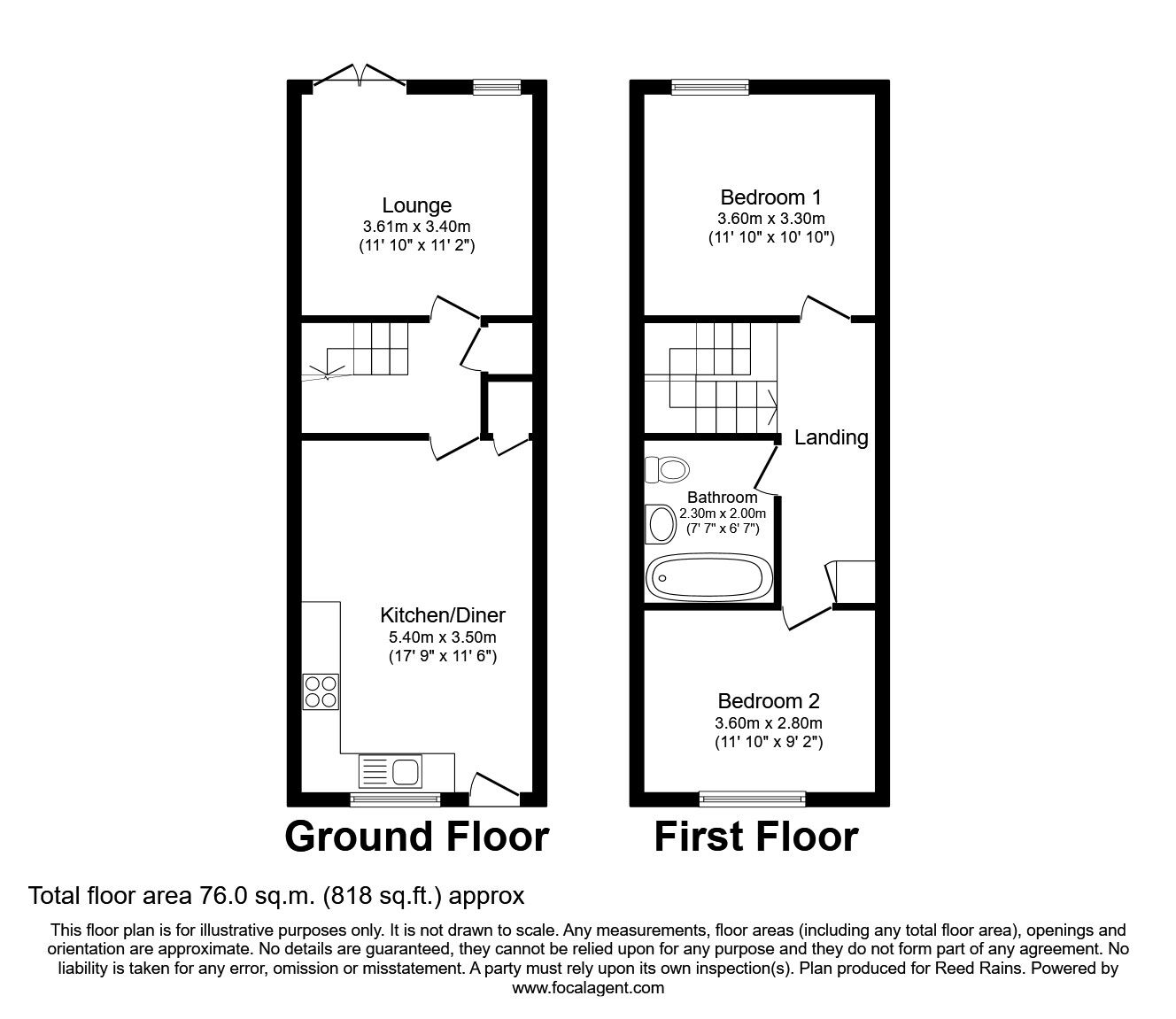 Floorplan of 2 bedroom End Terrace House to rent, Ramshead Grove, Leeds, West Yorkshire, LS14