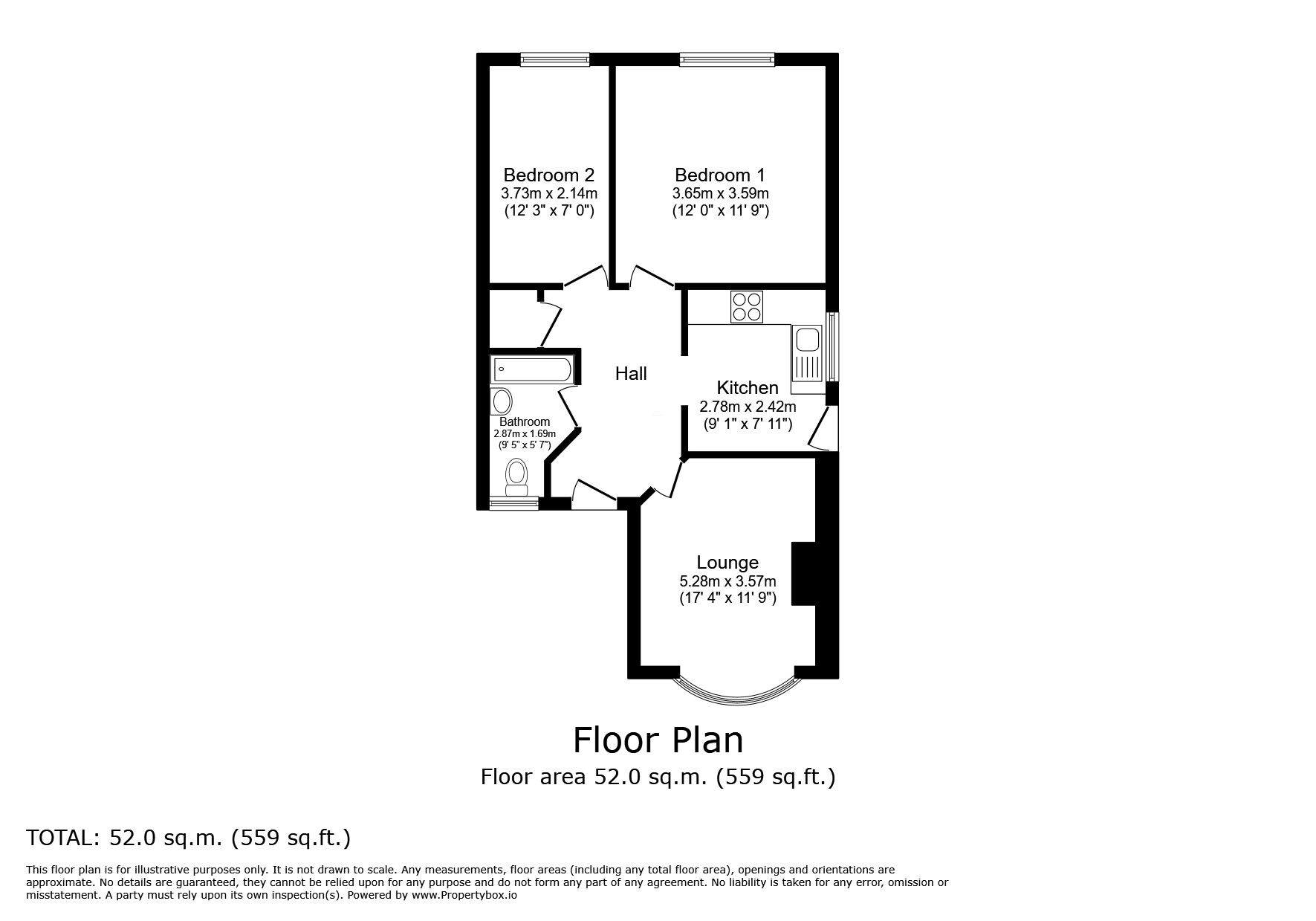 Floorplan of 2 bedroom Semi Detached Bungalow to rent, Kingswear Grove, Leeds, West Yorkshire, LS15