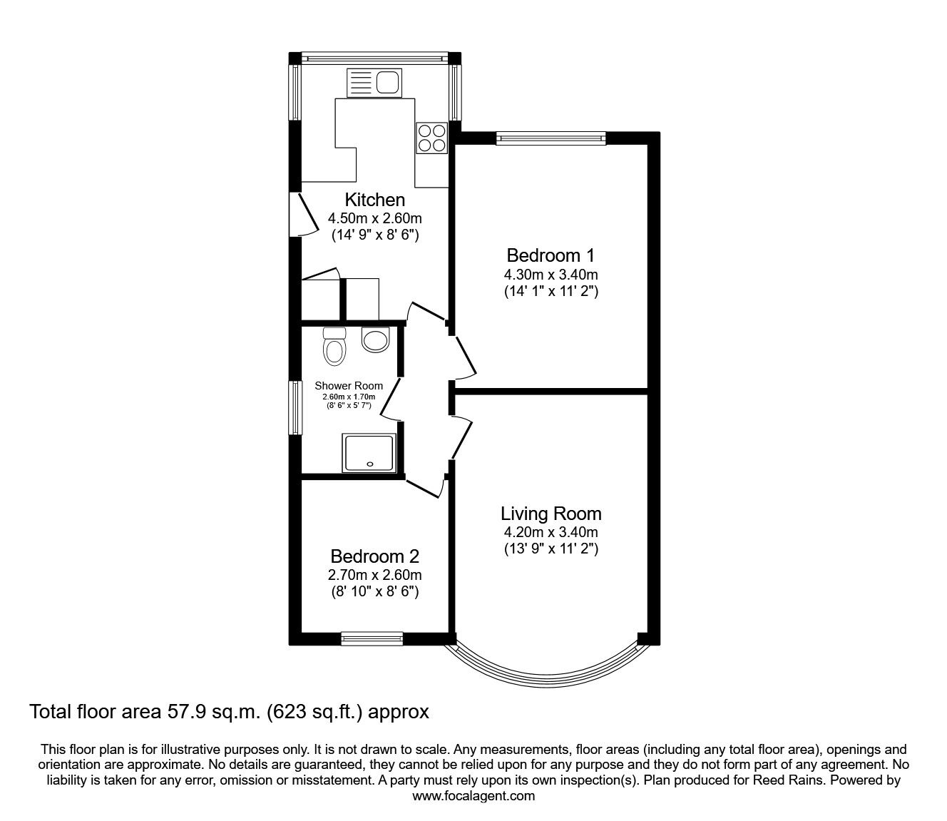 Floorplan of 2 bedroom Semi Detached Bungalow for sale, Lulworth Avenue, Leeds, West Yorkshire, LS15