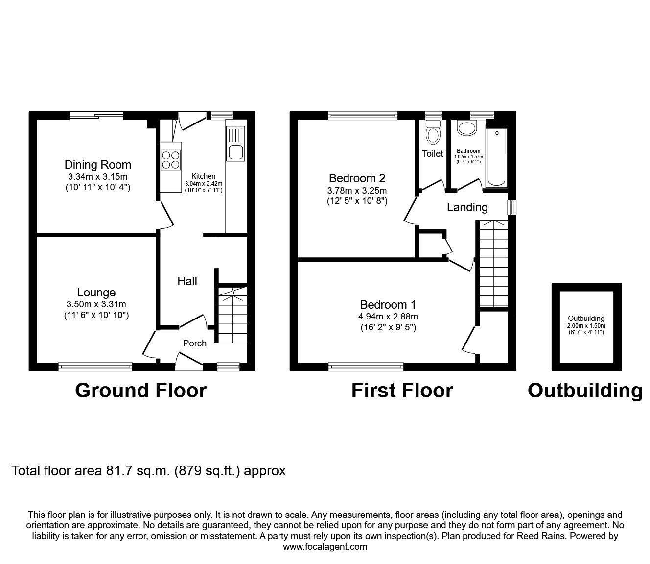 Floorplan of 2 bedroom Mid Terrace House to rent, Sherburn Approach, Leeds, West Yorkshire, LS14